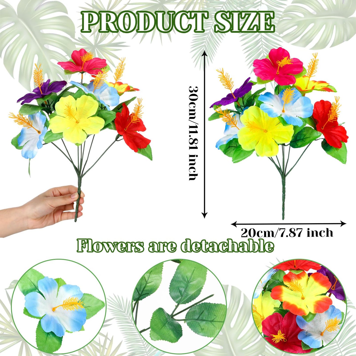 Hotop 6 Pcs Hawaiian Flower Bouquet for Tables Faux Hibiscus Flowers Bouquet Artificial Fake Tropical Flowers for Luau Summer Themed Party Favors Home Office Garden Decoration Supplies