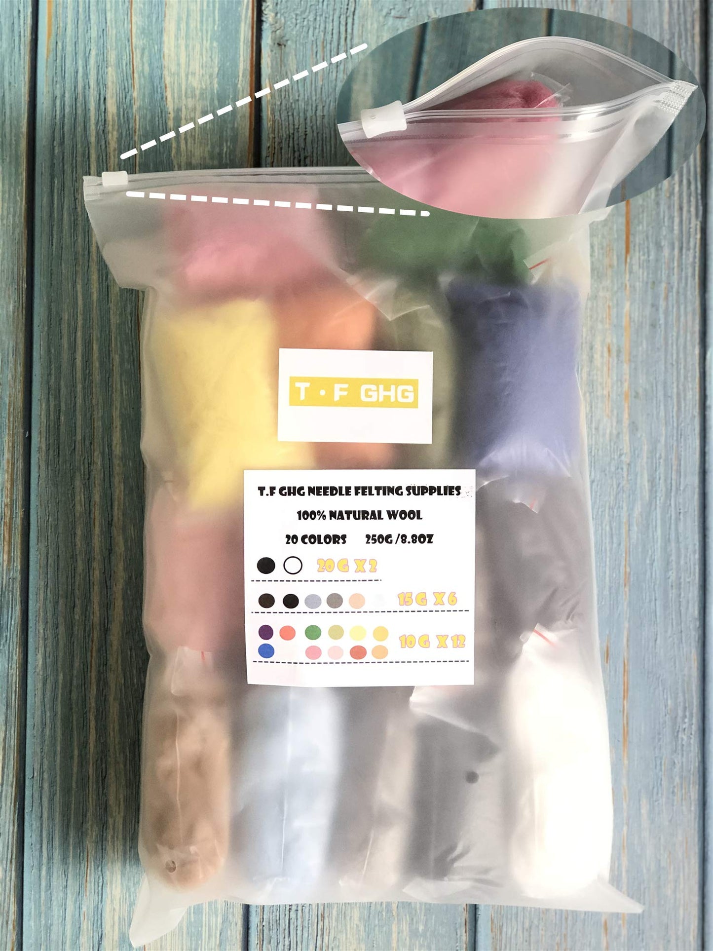 T.F GHG Wool Roving for Needle Felting,20 Colors Total 250G/8.8OZ,100% Natural New Zealand Wool,Fine Wool for Felting Yarn Craft Supplies, Wet Felting & Spinning Needlecrafts for Starter Beginner