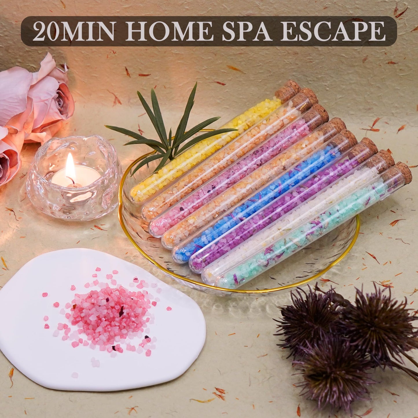 Bath Salts, Bath Salts for Women Relaxing, Mothers Day Birthday Gift, with Dead Sea Salt, Essential Oils, Minerals and Dried Flower, Spa Bath & Foot Soak, Individual Tubes, Travel Size, 8 Scents, 8 oz