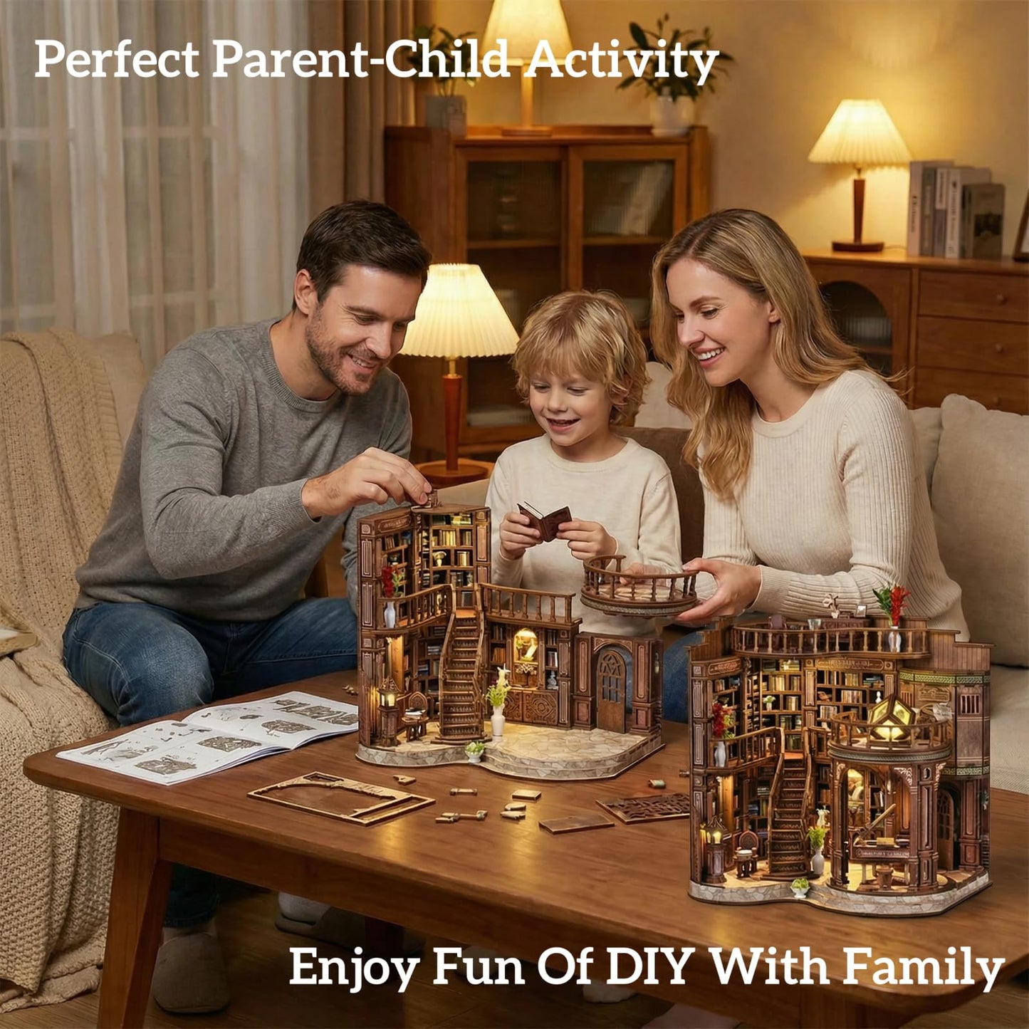 DIY Miniature Dollhouse Book Nook Kit, 3D Wooden Puzzle Craft Kits with Light, Tiny House Bookshelf Decor Model Building for Adults, Holiday&Birthday Gifts for Family,Friends,Book Lovers