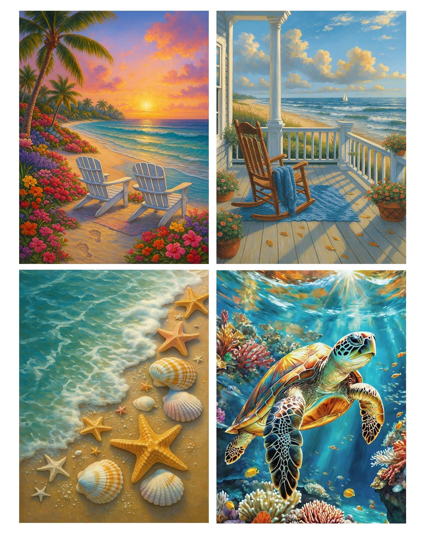 RRMRRM 4 Pack Paint by Numbers kit for Adults Beginner - Beach Adult Paint by Numbers on Canvas, DIY Sea Turtle Oil Painting Kits for Home Wall Decor Gifts 12x16 Inch
