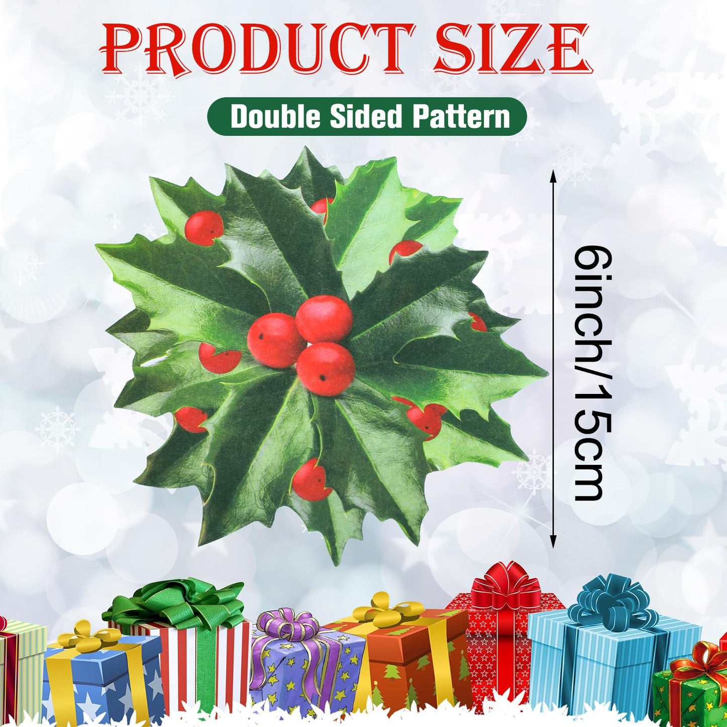Trandraft 100 Pcs Christmas Parchment Paper Holly Berry Leaves Cheese Paper 6 Inch Double Sided Xmas Disposable Charcuterie Paper for Kitchen Holiday Party Decorations Table Plate Food Serving