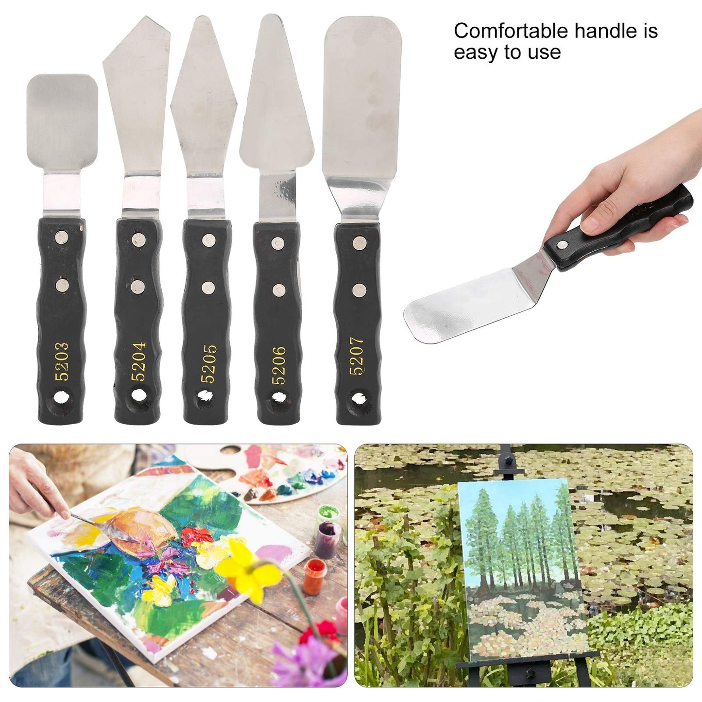 OEBUAFI 5pc Palette Knives,Stainless Steel Spatula Palette Knife set, Pallet Knife,Painting Knives,Oil Painting Accessories for Oil, Canvas, Acrylic Painting