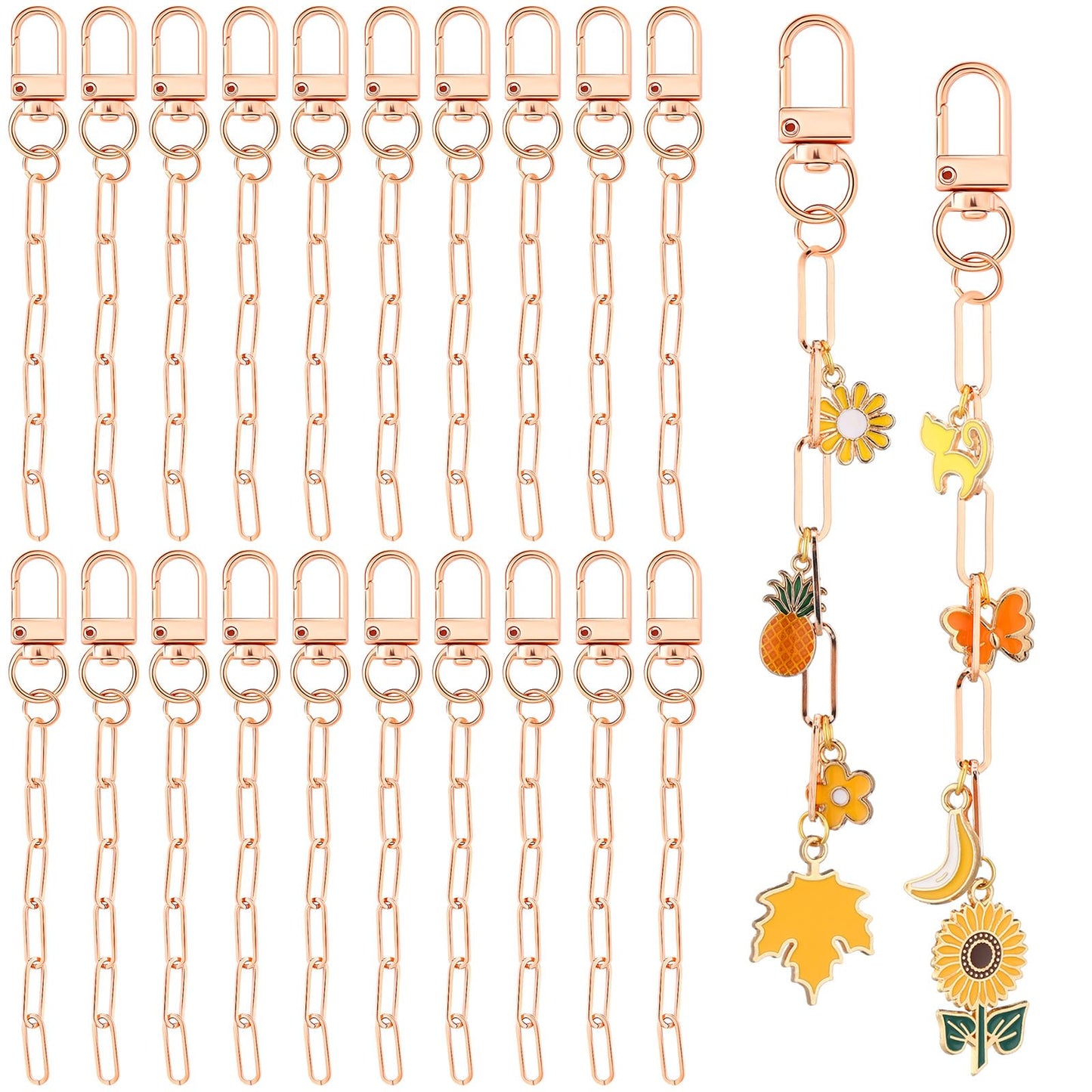 Liliaafar 50 Set Keychain Making Kit Metal Keychain Clips with Key Ring Swivel Snap Hook Lobster Claw Clasps and Extender Chain Bulk for DIY Craft Supplies Jewelry Bags Accessories Gift (Rose Gold)