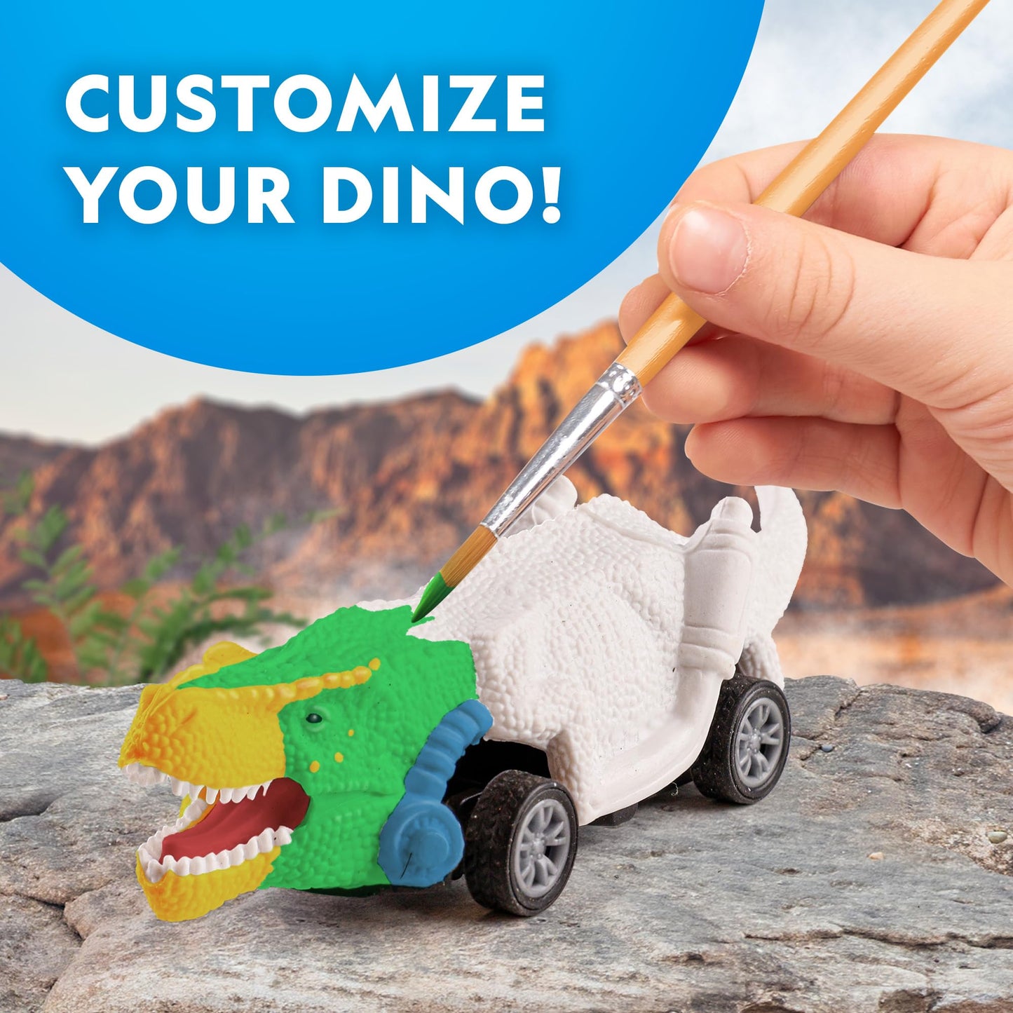 National Geographic Pull Back Dinosaur Race Cars Craft Kit - Paint 3 Dino Racecars with 6 Paint Colors, Dinosaur Toys for Kids, Kids Painting Kit, Arts & Crafts for Kids