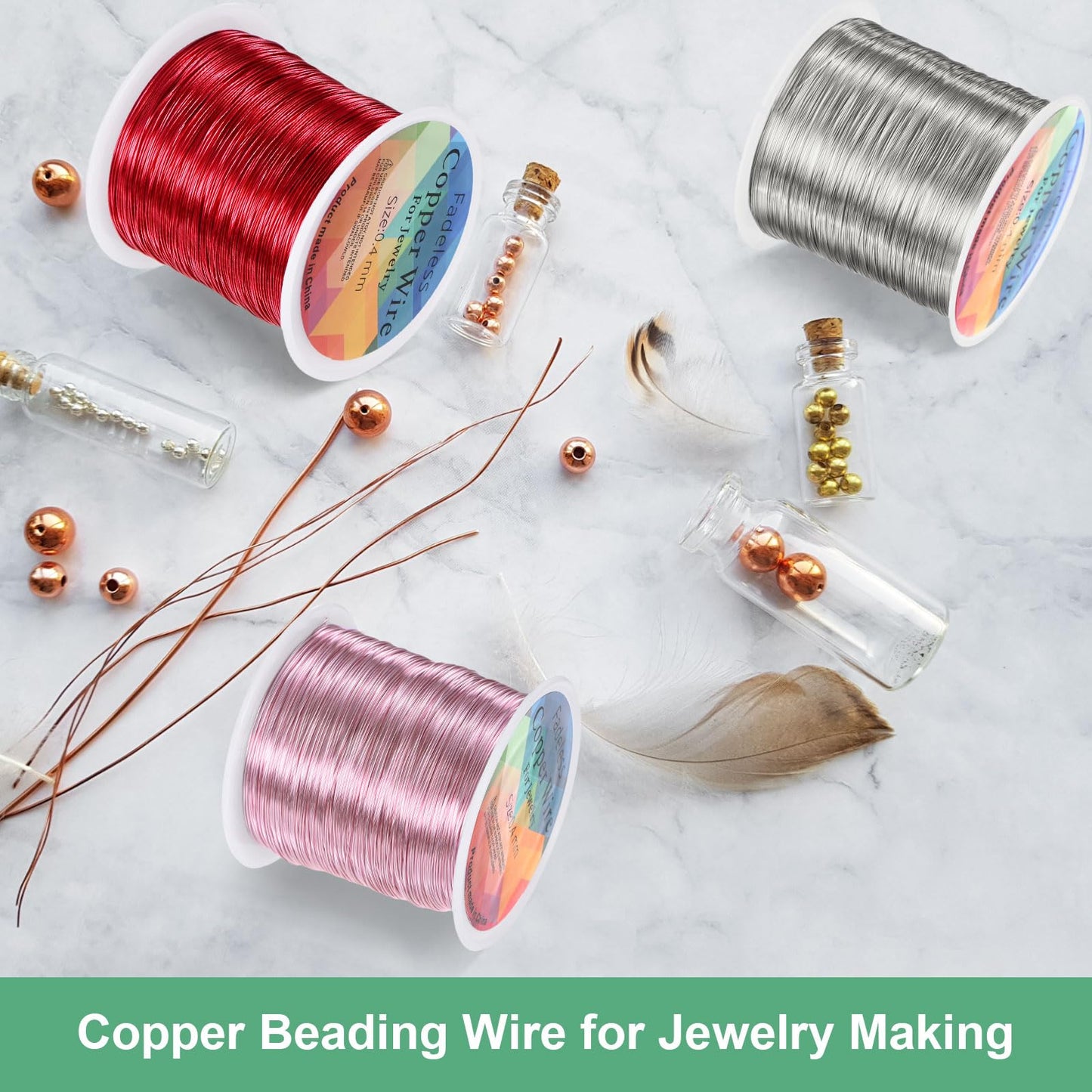 M METERXITY 2-Rolls 0.3mm Jewelry Wire, 28 Gauge 328FT Craft Wire Copper Beading Wire for Jewelry Making/Planting/Weaving/DIY Crafting, Soft Metal Wires [100M, Green]