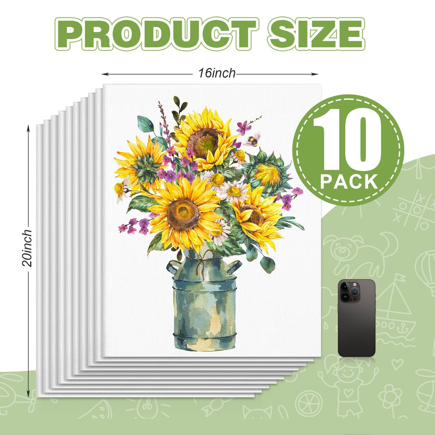 ESRICH Canvas for Painting 16x20 Inch, 10 Pack Flat Canvas Boards for Painting Cotton Primed Acid Free Large Blank Canvases, Canvas Panels for Oil Paint, Watercolor, Acrylic Paint, Gouache, Tempera.