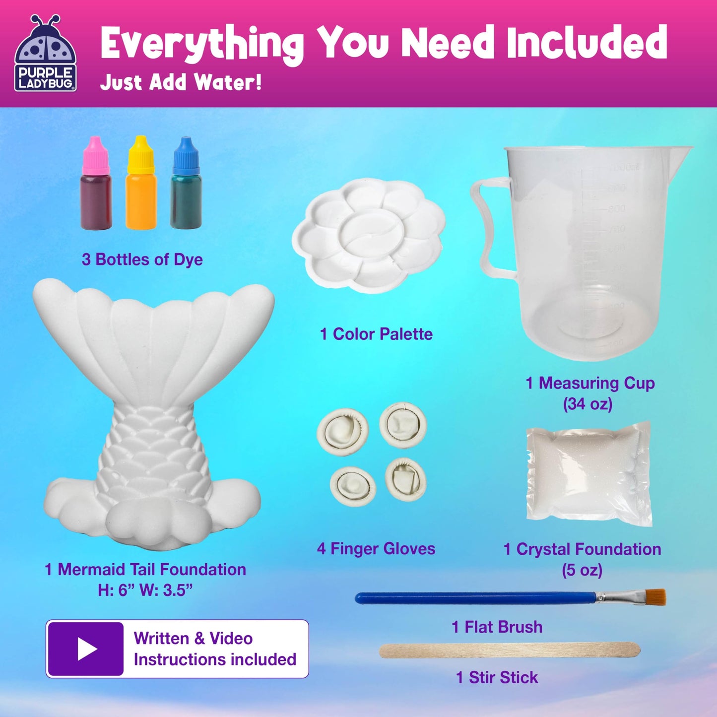 Crystal Growing Kit-Birthday Gifts for Kids Ages 6 7 8 9 10 11 12, Crystal Making Experiment For Girls, Grow Your Own Mermaid Crystal, STEM Kit For Girls, Fun Summer Vacation Science Activity For Kids