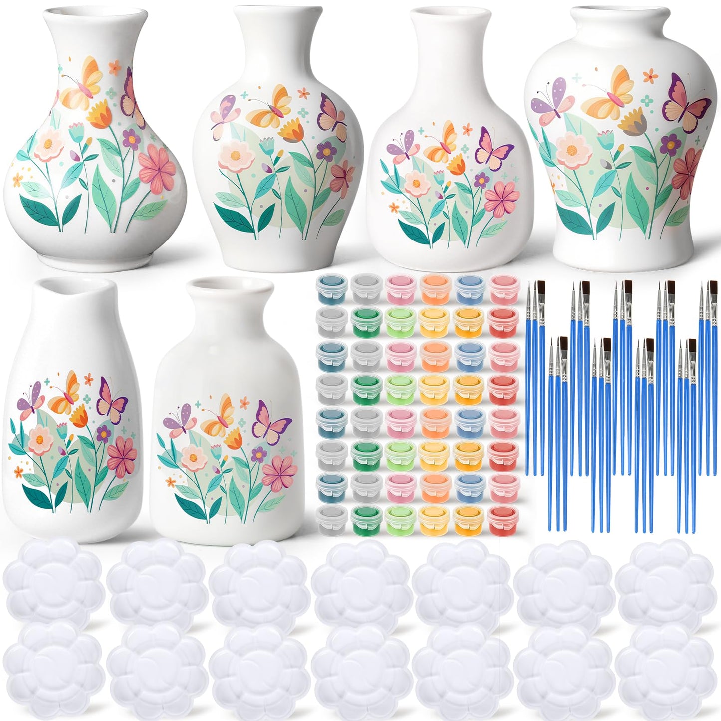 Fuyoooo 6 Sets Father's Day Paint Your Own Vases Ceramic Vase to Paint Unpainted White Vases Ceramic Painting Kit for Adult with Brush Underglaze Paints Palettes for Porcelain Vase Decorating Kit DIY