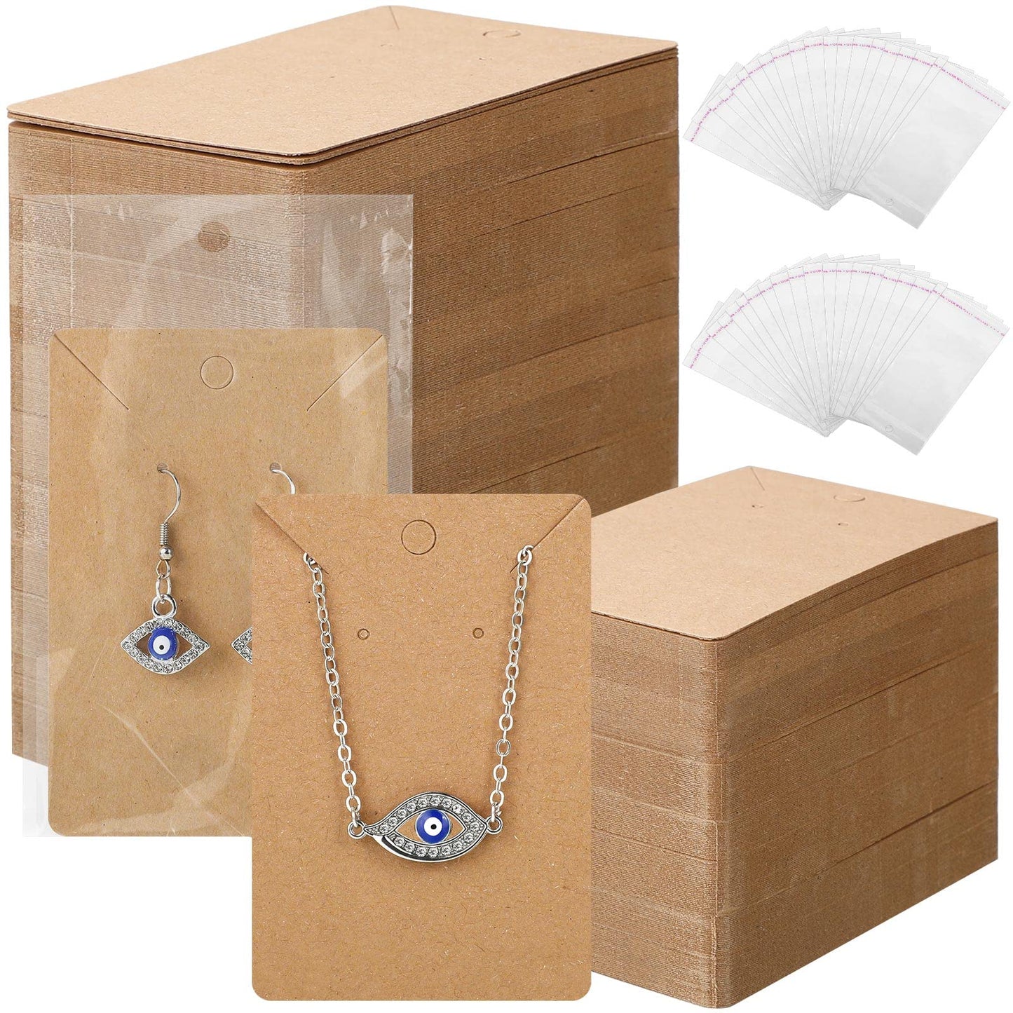 Fumete Earring Holder Cards, 1000 Pcs with Bags, Kraft Color, 2.4 x 3.5 Inch, Earring Display for Jewelry Storage