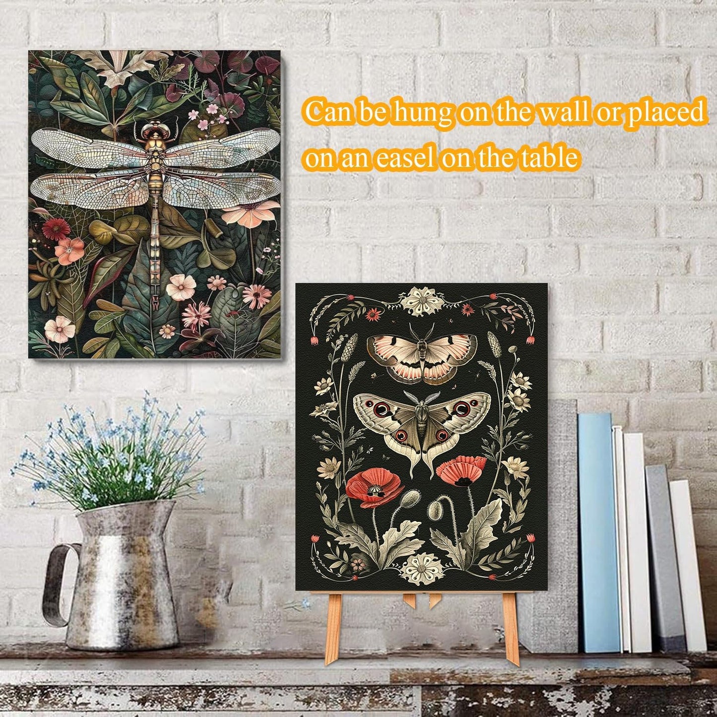 4 Pack Insect Paint by Numbers Kit for Adults Beginner with Frame,Dragonfly Moth Bee Butterfly Paint by Number with Wooden Easel DIY Landscape Adult Paint by Number Kits for Home Decor 9x12inch