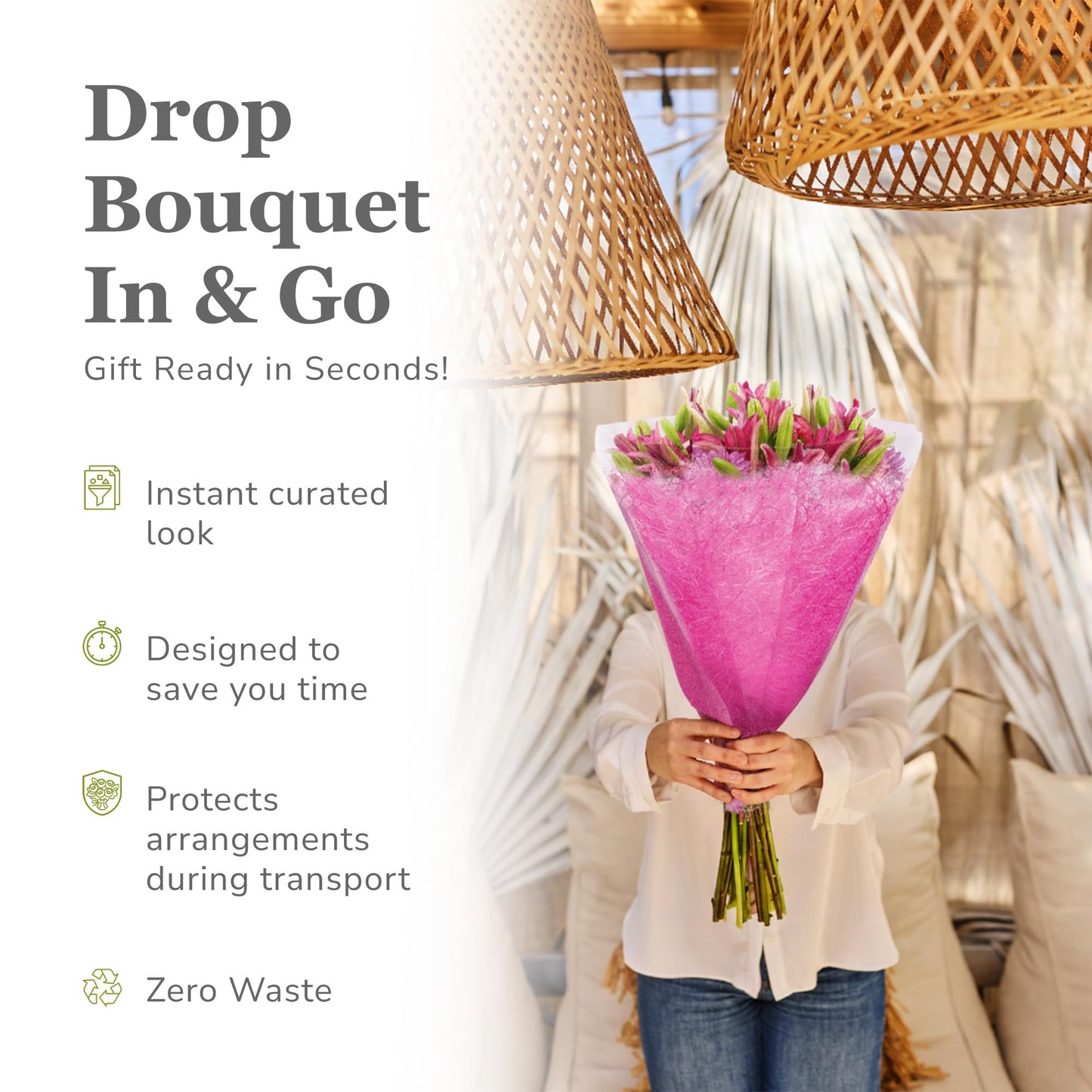 the florist Supply Aria Sleeves 20 Pack 17.3 x 13.66 x 3.5 Inch Waterproof Flower Bouquet Wrapping Sleeves, Flower Bouquet Bags, Plastic Floral Sleeves, Gift-Ready for Wedding, Birthday, Pink