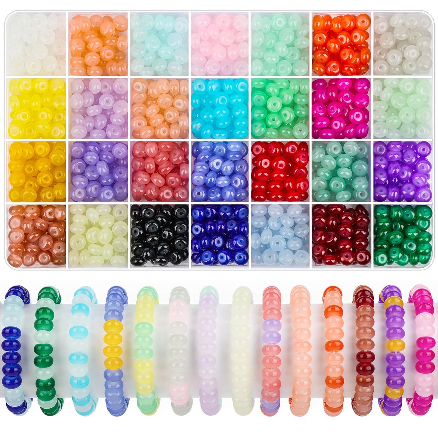 shynek 1120 Pieces Rondelle Beads for Jewelry Making, 28 Colors Glass Abacus Beads, Spacers for Bracelets, Jewelry Making and DIY Crafts, 5x8mm
