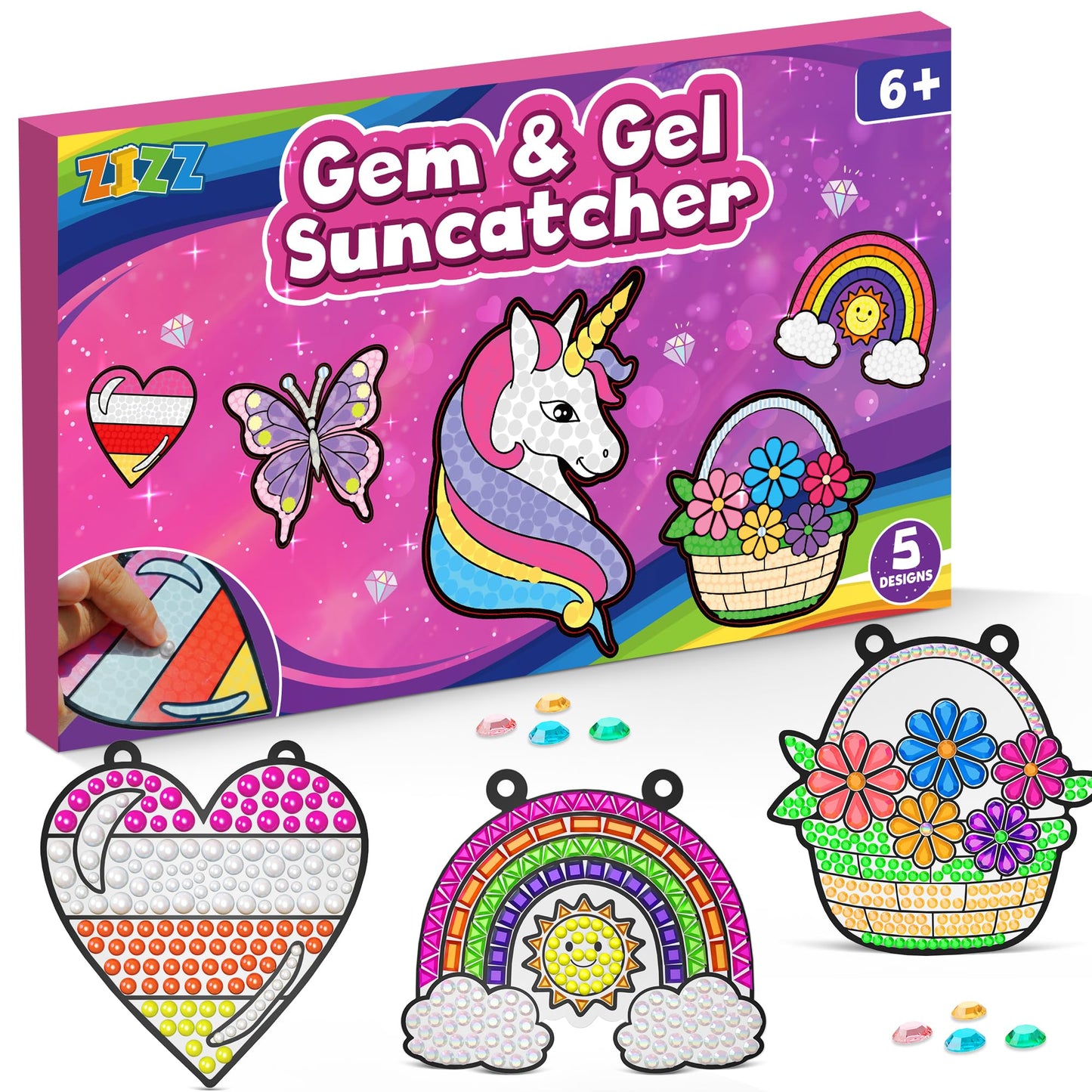 ZIZZ Diamond Painting Suncatcher Kits for Kids: 5PCS Easter Basket Stuffers for Kids, Birthday Gifts for Girls, Art & Crafts Supplies, Party Favors, Creative Toys for Girls Boys 4 5 6 7 8 9 Years Old