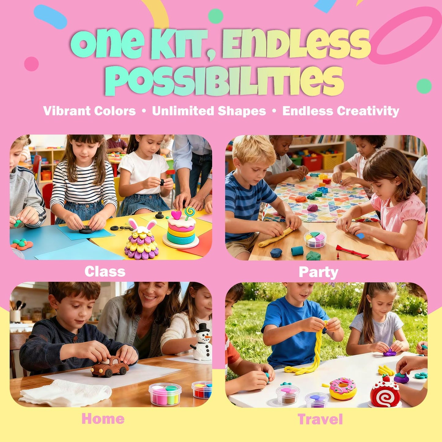 Air Dry Clay Kit for Kids | 12 Pack with 4 Colors & 12 Sculpting Guides | Non-Toxic, Easy to Use Creative Gift for Ages 3+ | Holiday Gifts, Birthday Gifts, Party Favors & Craft Supplies