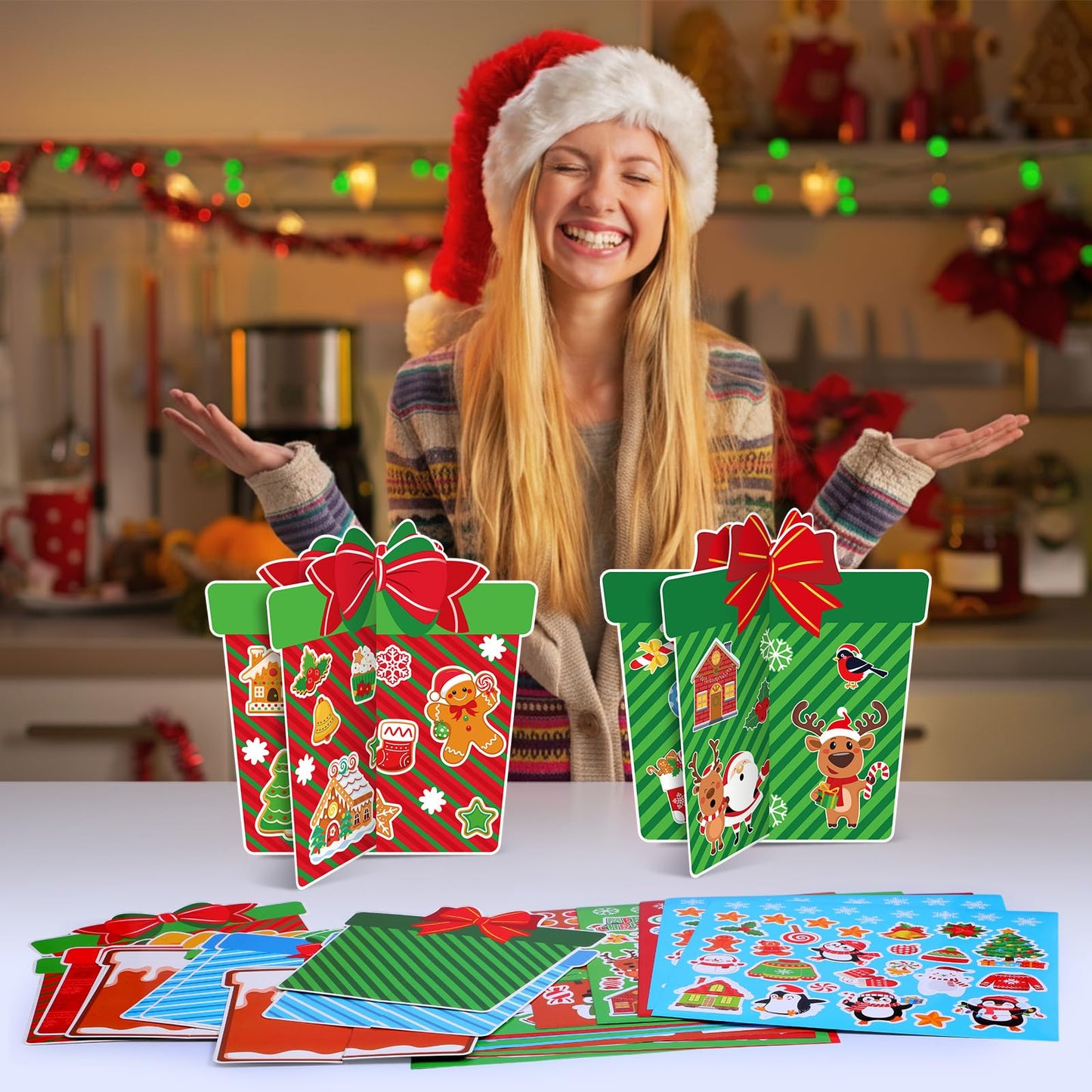 Chiisong 24 Sets DIY Christmas Craft Kits 3D Christmas Box Crafts with Stickers Make Your Own Xmas Table Centerpiece Decor for Xmas Holiday Classroom Home Activities Party Decorations(Box)