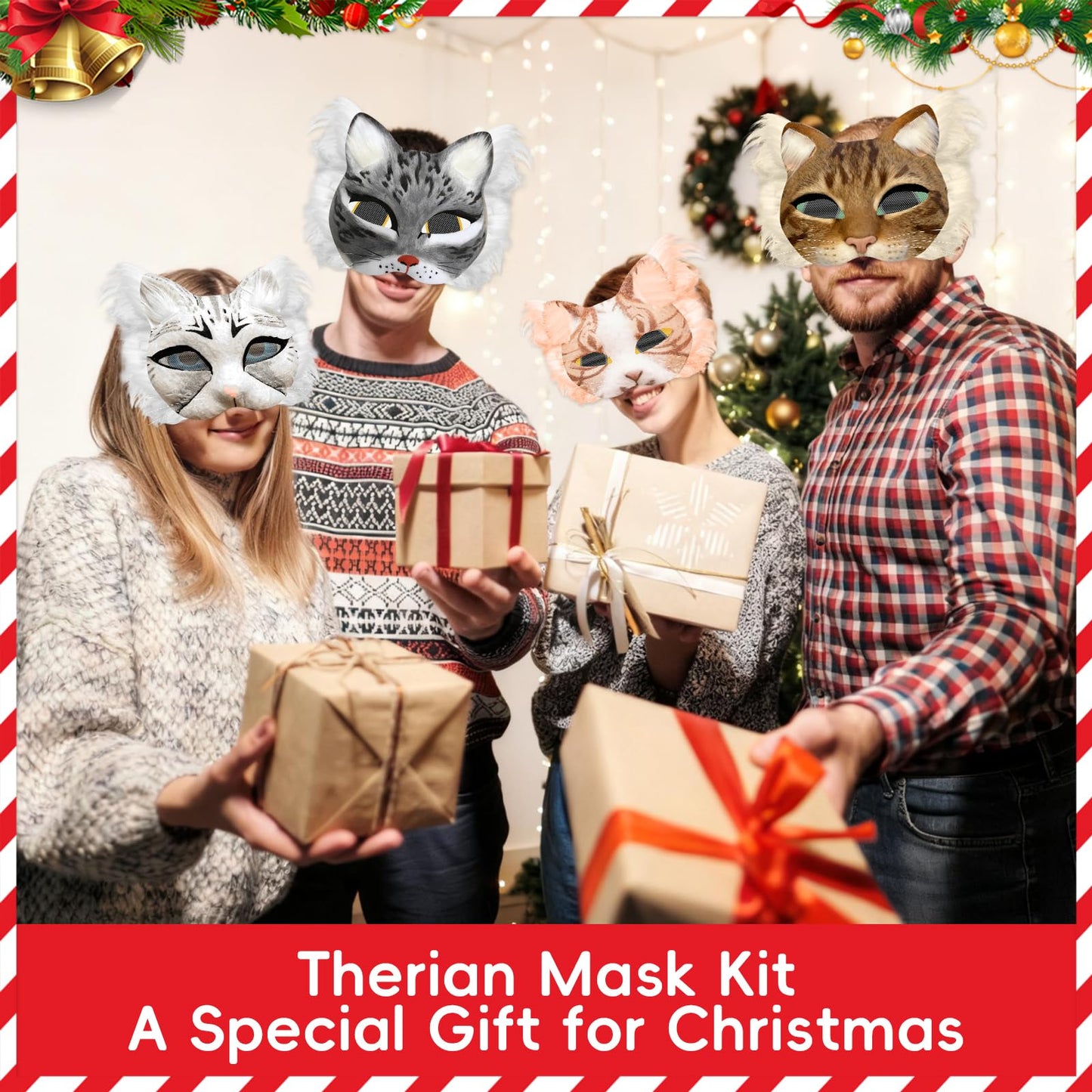 Blurap 83pcs Therian Mask Kit, Cat Mask Base Kit, DIY Furry Masks to Paint, Therian Mask Base Arts Crafts Cat Masks for Halloween Christmas Cosplay Party