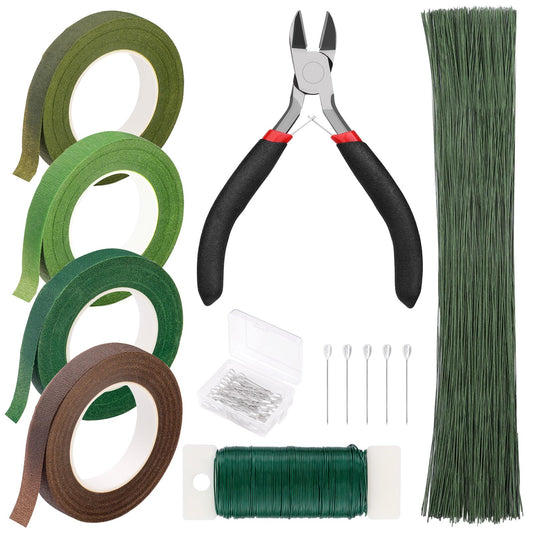 SOCNITC Floral Tape and Wire, Florist Arrangement Tools Kit with Floral Tape Wire Cutter Boutonniere Pin for Bouquets,Wrap Florist,Flower Project
