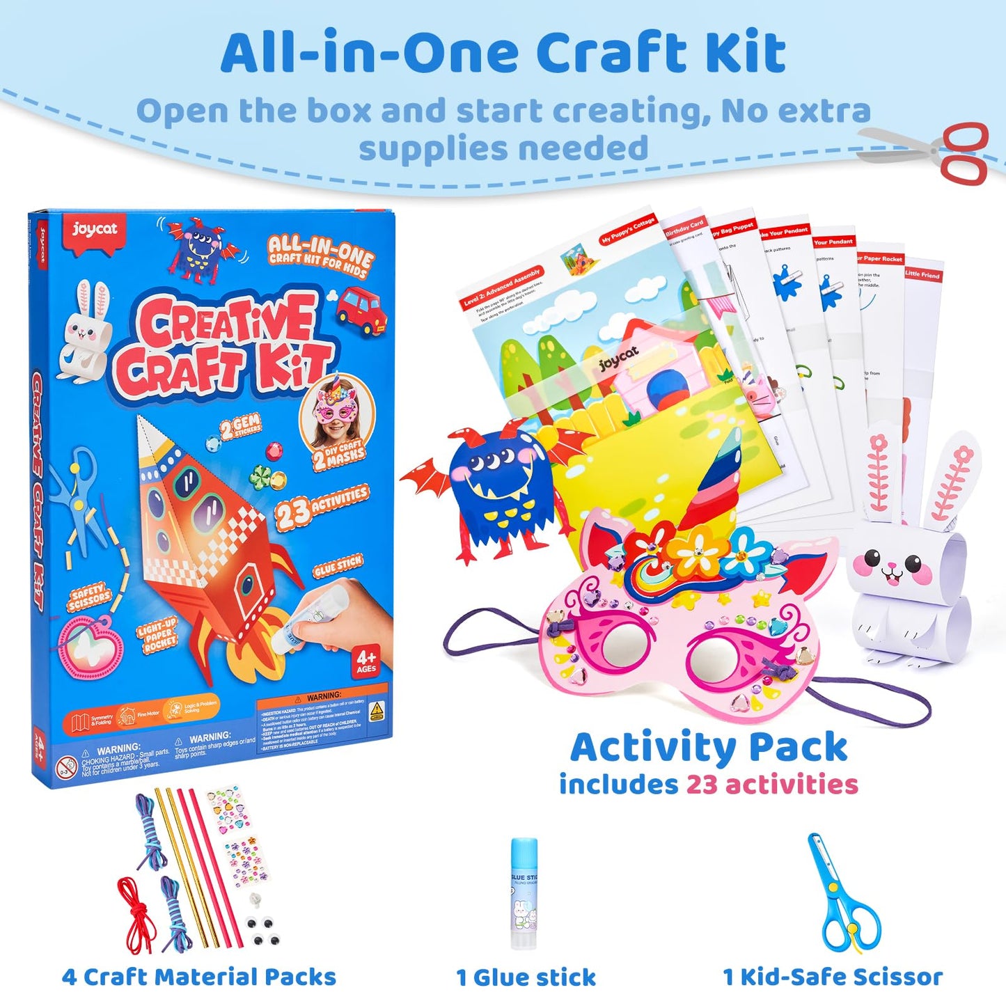 JoyCat Craft Box for Kids Ages 4-8 – 23 Mess-Free Paper Arts and Crafts Kits, Educational Preschool & Homeschool Art Projects – LED Light-Up DIY Craft Gifts for Boys & Girls