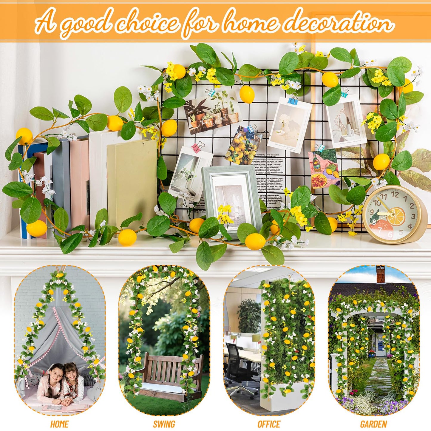 KVCSYAW 2 Pcs Artificial Lemon Flower Garland Vine, 14 Ft Fake Yellow Lemon Vines Silk Flowers Hanging Floral Garlands Decoration for Room Wall, Flower Themed Party, Wedding Supplies