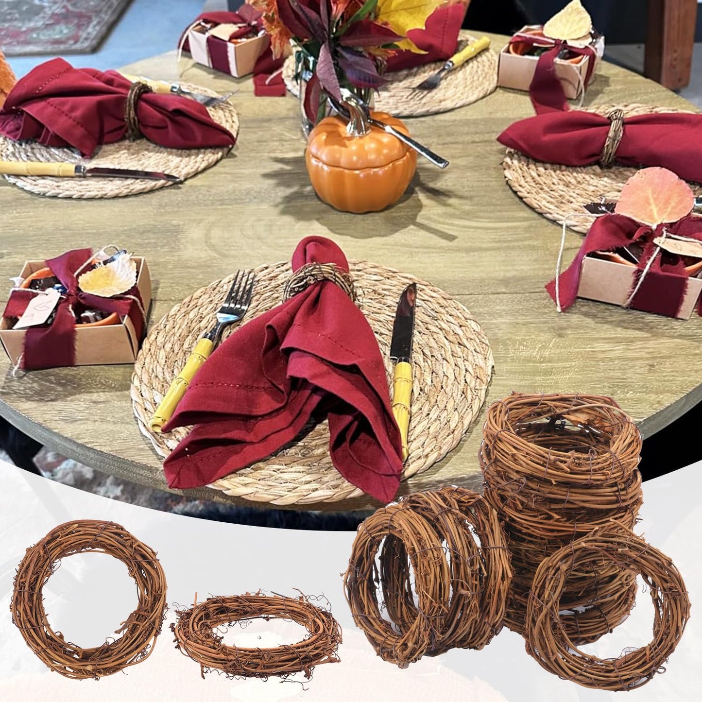 Yiksonyo 40 Pcs 4 Inch Natural Grapevine Wreath Set, Natural Rattan Wreath,Hand-Woven 4 Inch Vine Branch Wreaths, Perfect for DIY Crafts, Christmas Decorations, and Wedding Supplies