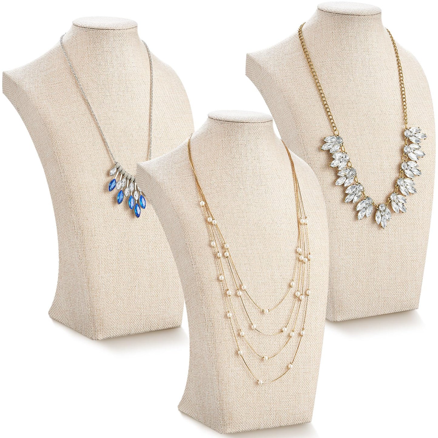 Kigley 3 Pcs Linen Jewelry Display Bust Necklace Display Stand Necklace Mannequin Holder for Jewelry Selling Trade Shows(Beige,13.4 x 8.1 Inch)