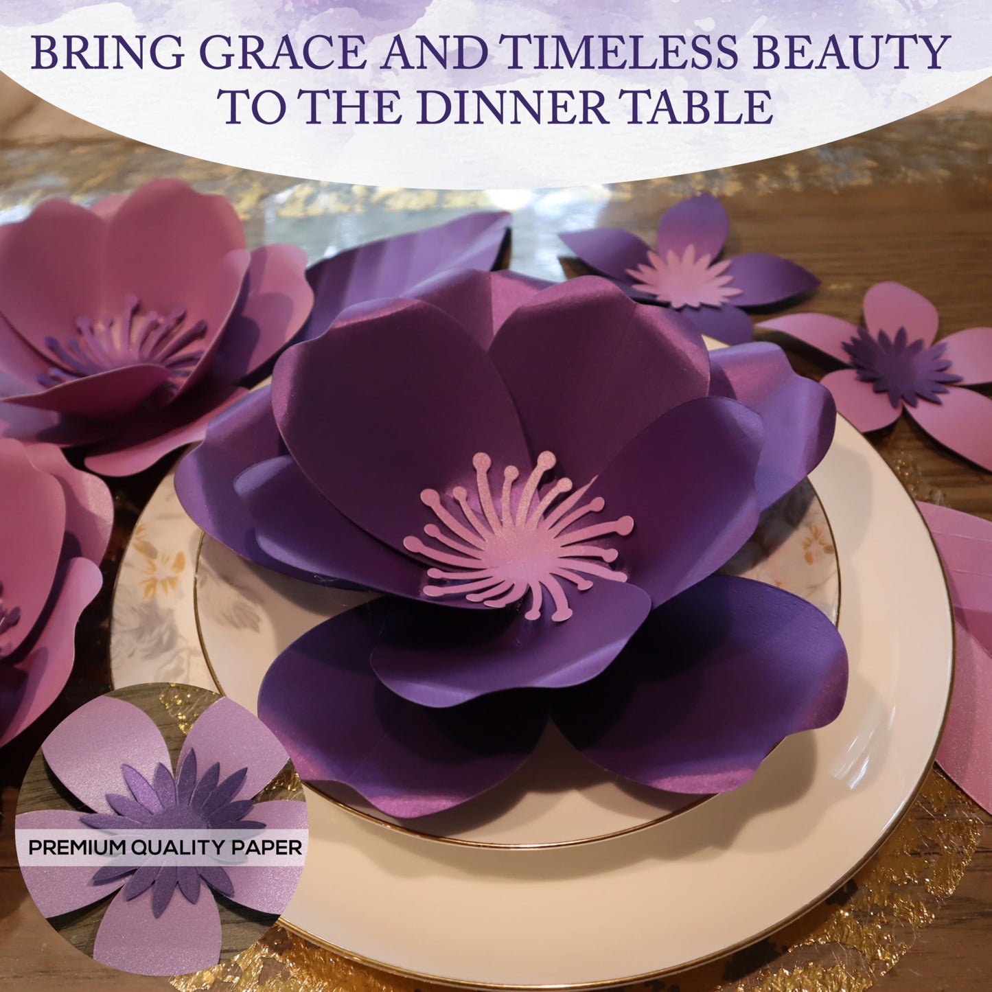 Craftworm Creations Giant Paper Flower DIY Kit – Purple & Lavender – 11-Piece Pre-Cut Set with 10", 6" & 4" Flowers – Easy 15-Min Assembly – Girls Room, Graduation, Baby Shower & Party Backdrop Decor