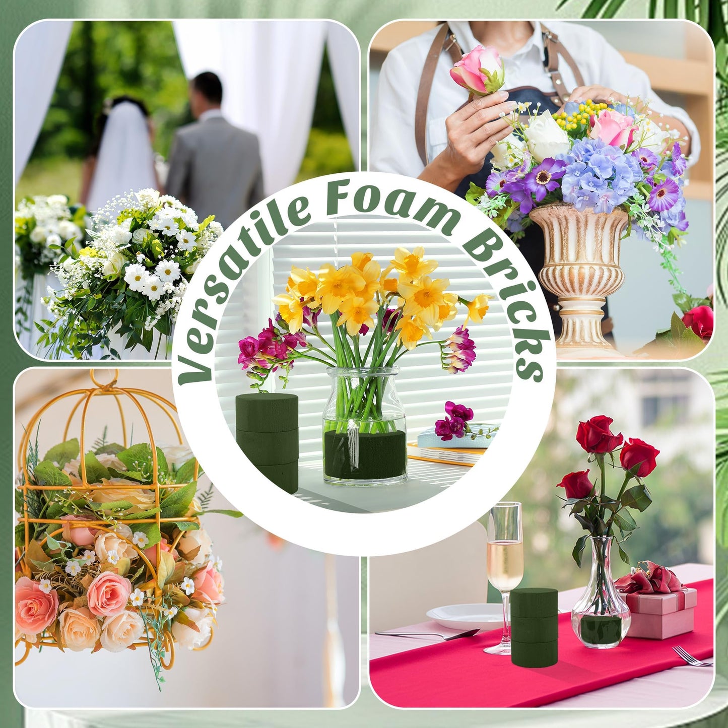 Hahood 18 Packs Round Floral Foam Blocks Green Wet Dry Flower Foam Bricks 3.15 Inch DIY Flower Arrangement Supplies Kit Florist Block for Aisle Flowers Wedding Party Decorations
