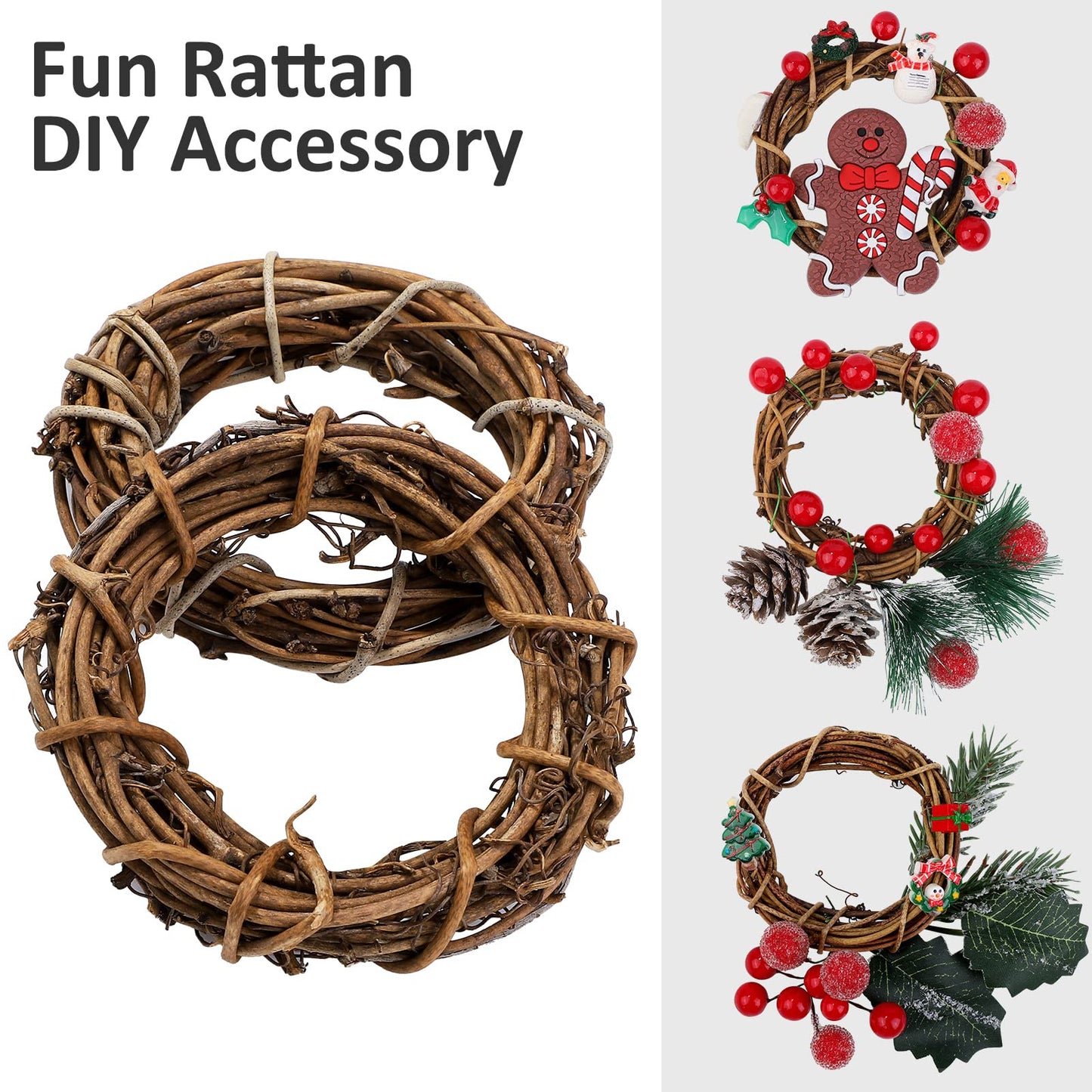 Ruisita 24 Pieces 3 Inch Grapevine Wreaths Vine Branch Wreath Natural Christmas Rattan Wreath Garland Decoration for Christmas Holiday Craft or Wedding Supplies