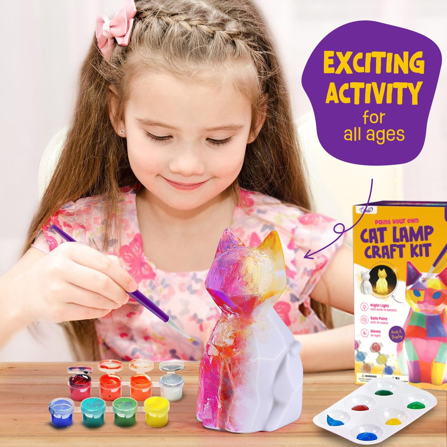 LAOESE Paint Your Own Cat Lamp Kit, Arts and Crafts for Kids Ages 8-12, Art Supplies Painting kit for Kids 6-12, Cat Night Light Toys Girls Boy Birthday Gifts for Kids Ages 3 4 5 6 7 8 9 10 11 12+