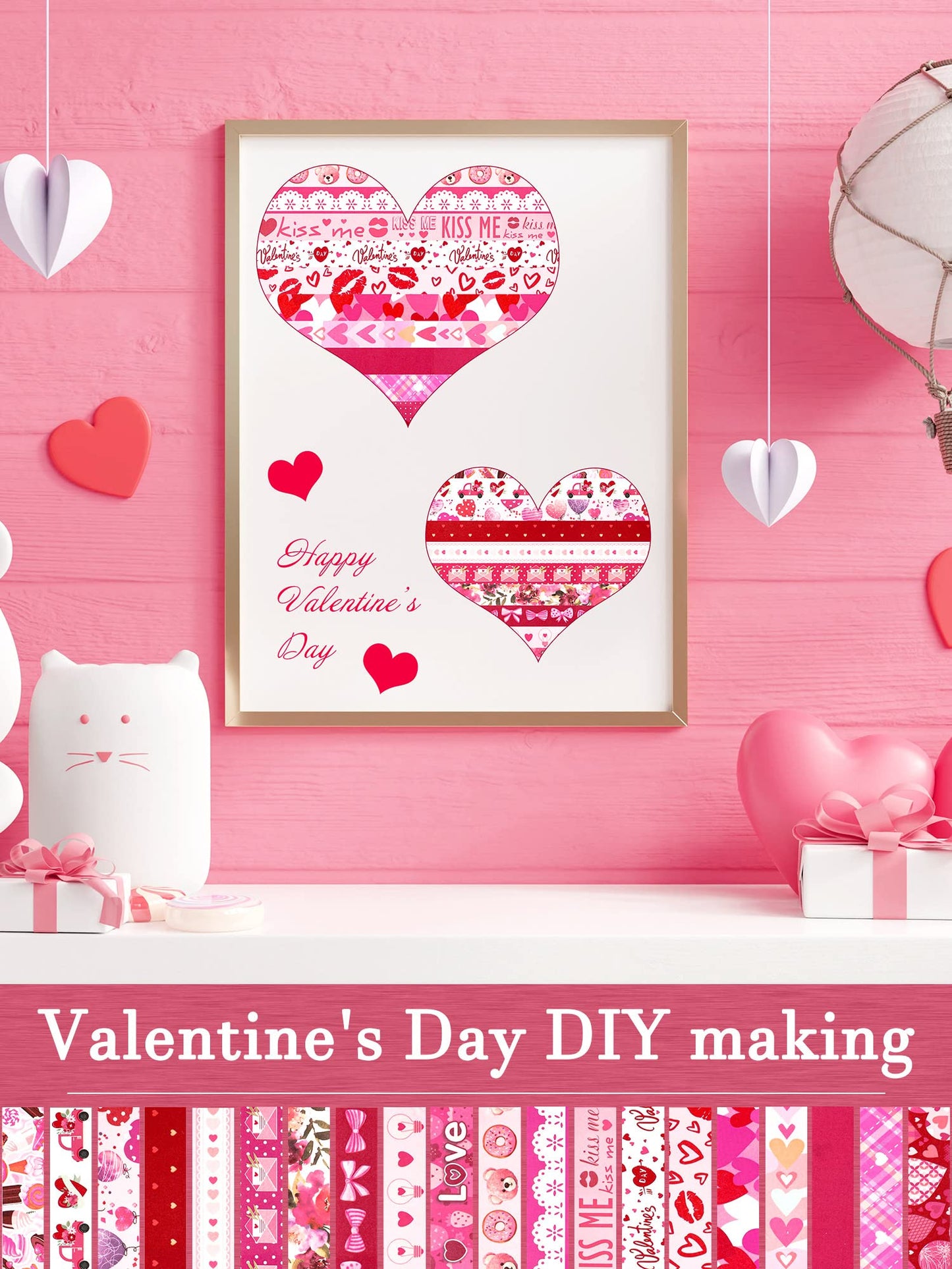 20 Rolls Valentine Washi Tape Set Heart Holiday Love Pink Masking Tape Paper Supplies for DIY Crafts Wrapping Scrapbook Party Favors