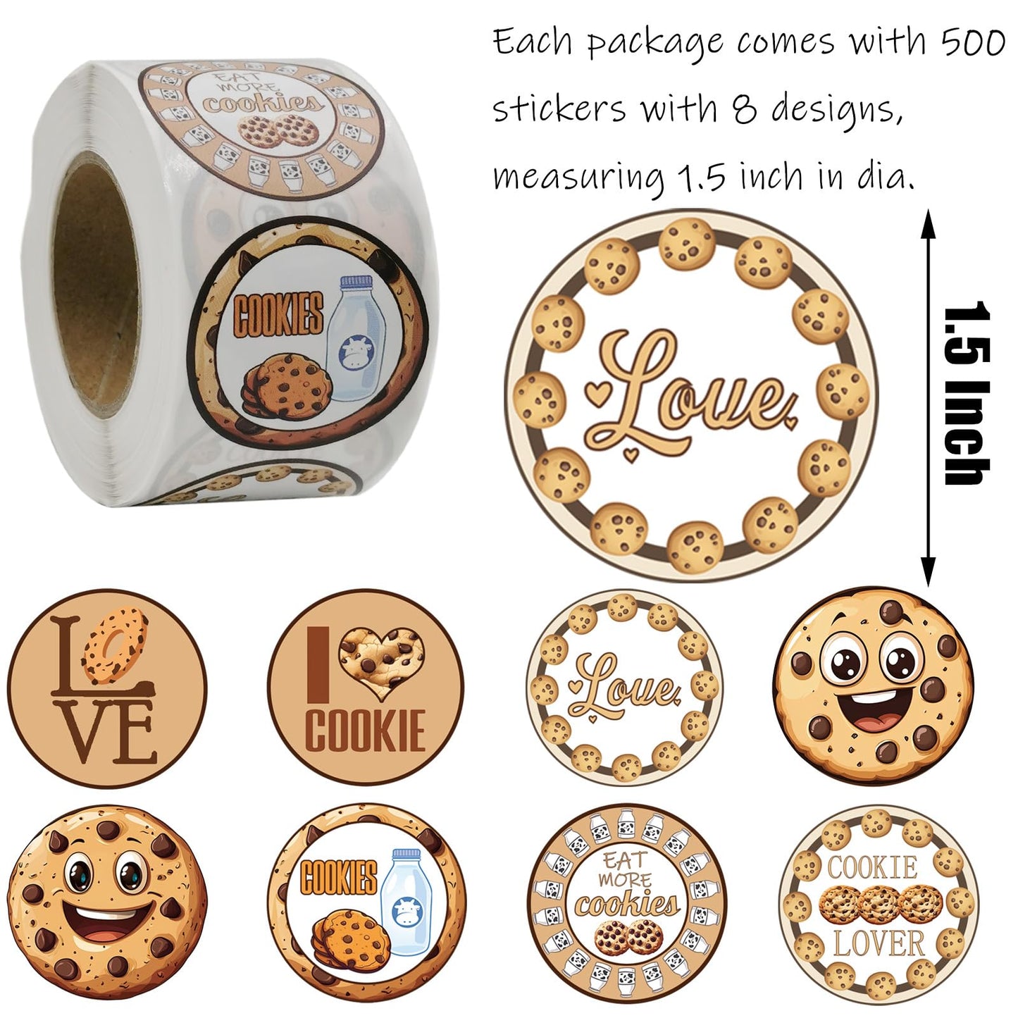 500Pcs Cookie Paper Stickers,Chocolate Chip Birthday Baby Shower Party Favors Supplies Decorations Cookies Milk Sticker Labels