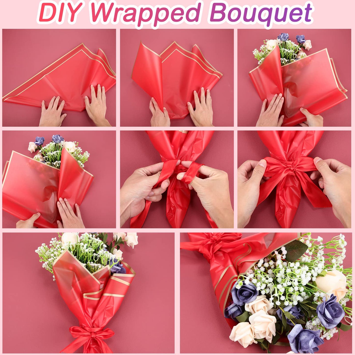Yahenda 420 Sheets Flower Wrapping Papers:23"x23" Flower Bouquet Paper with Gold Edge Korean Style Bouquet Wrapping for Wedding Bridal Shower Anniversary Floral Supplies(Elegant Colors)