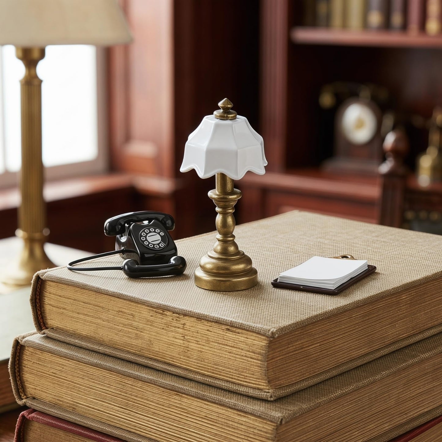 Garneck Miniature Dollhouse Accessories Kit: Tiny Phone Alarm Clock Table Lamp Writing Pad Furniture Decor for Doll House Scenes Library Office Living Room DIY Craft Mini Home Ornament