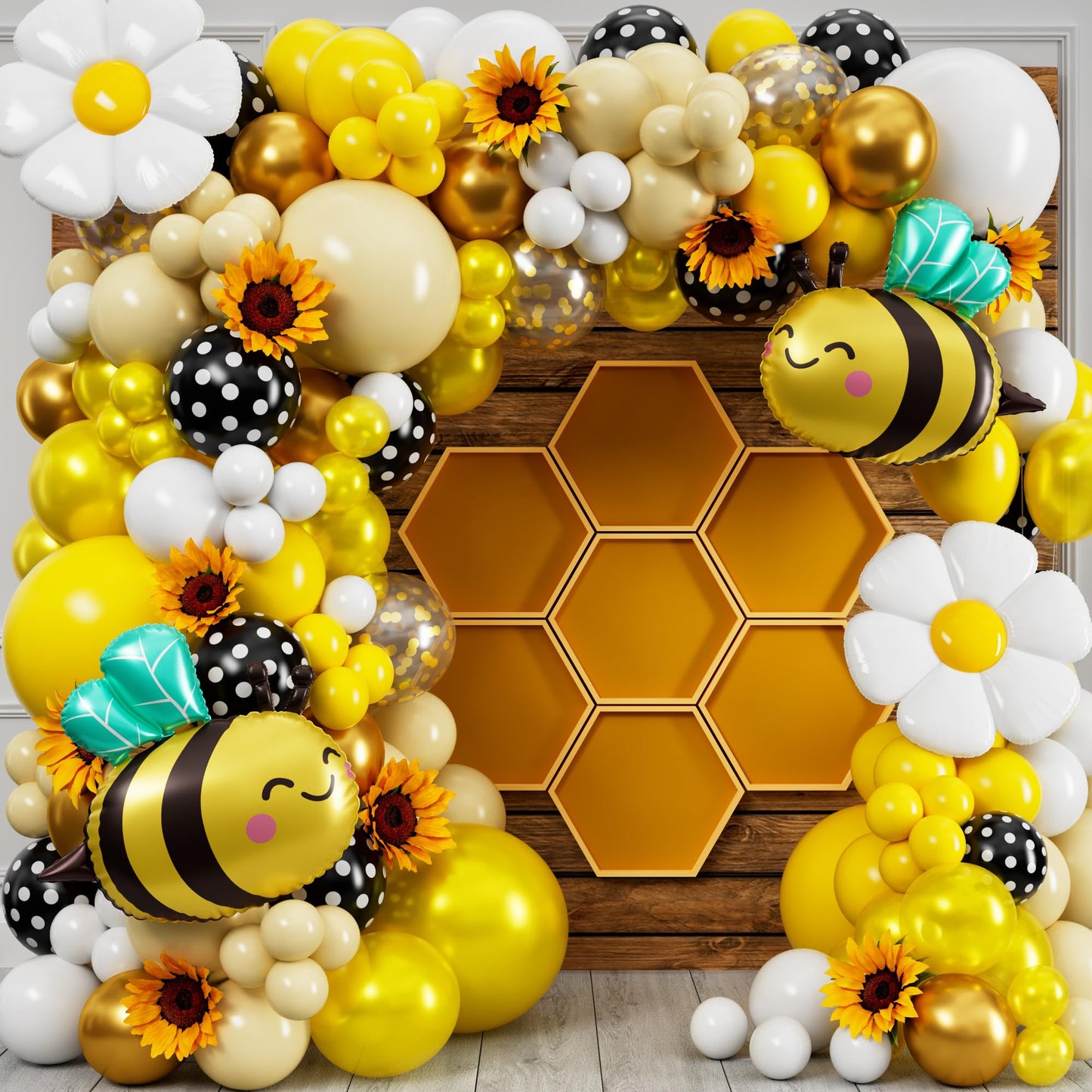 ALL-IN-1 Bee Balloons Garland Kit & Arch - Small and Large Black Yellow and White Bumble Bee Balloons for What Will It Bee Gender Reveal Party Supplies, Baby Shower Decorations, or Honey Bee Birthday