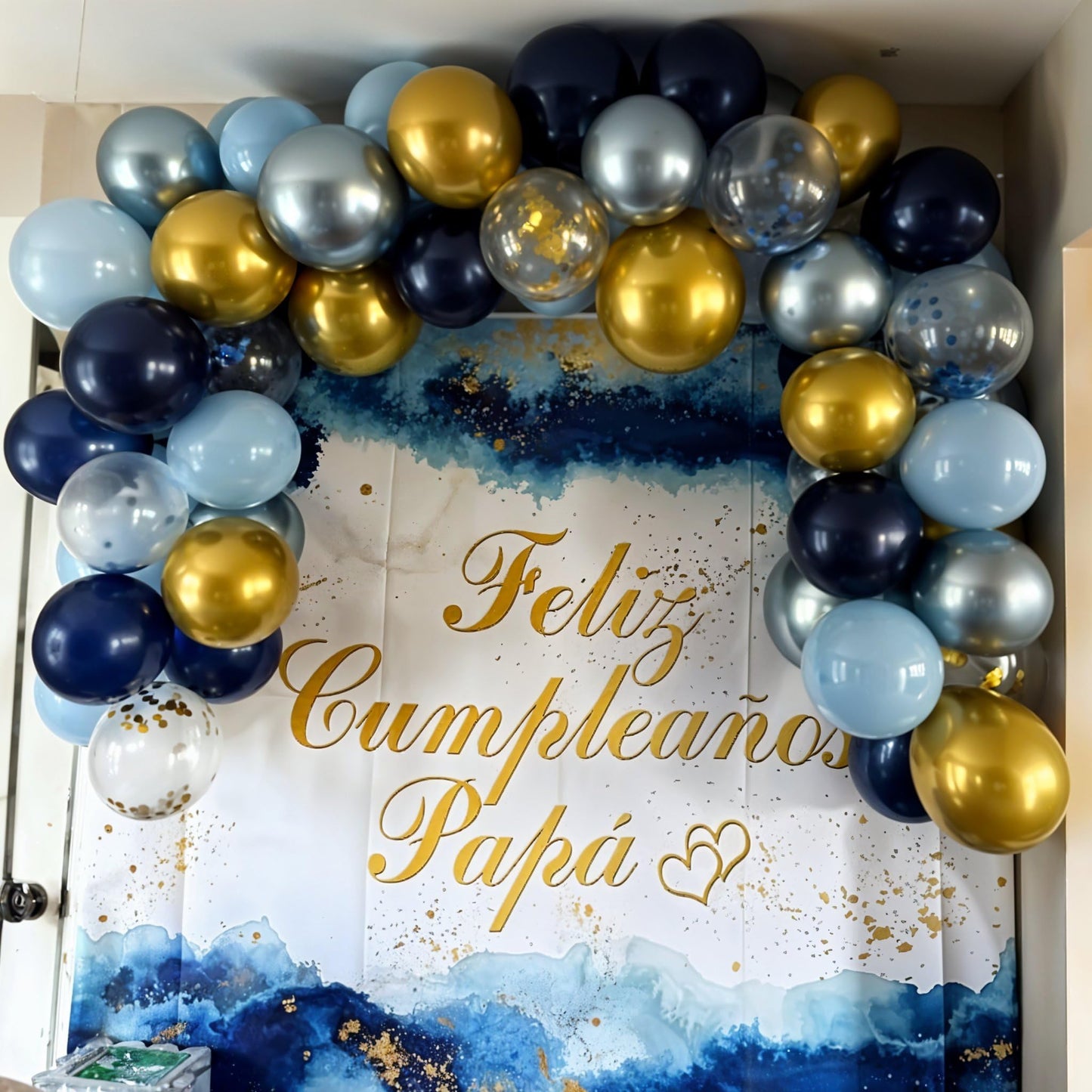 Blue Gold Balloons Garland Arch Kit, Navy Blue Light Blue Metallic Gold Blue Balloon Arch Kit, Macaron Blue Gold Confetti Balloon for Birthday Wedding Graduation Baby Shower Party Decorations
