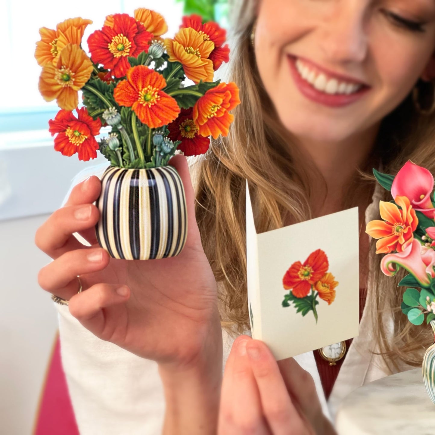 Freshcut Paper Pop Up Cards, Garden Favorites, 6 inch Mini Sized Paper Flower Bouquet 3D Popup Greeting Cards, Birthday Card, Thank You Card, Blank Notecards & Envelopes, Pack of 5