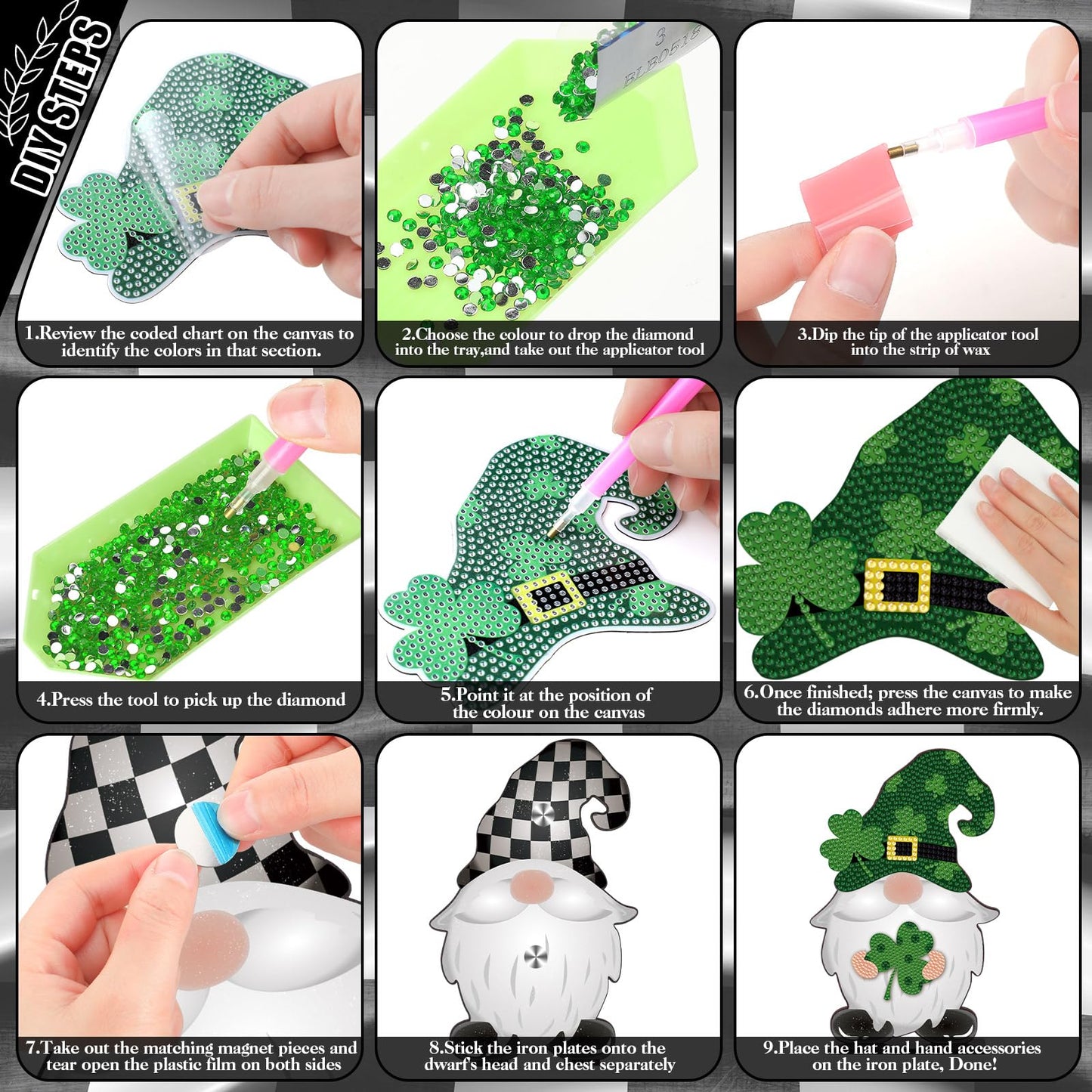 Juexica 32 Pcs Christmas Magnetic Diamond Painting Gnome Sign Art Decor Interchangeable Standing Posture DIY Seasonal Holiday Gifts Tiered Tray with Magnet Pieces for Home Office Desk(Adorable)