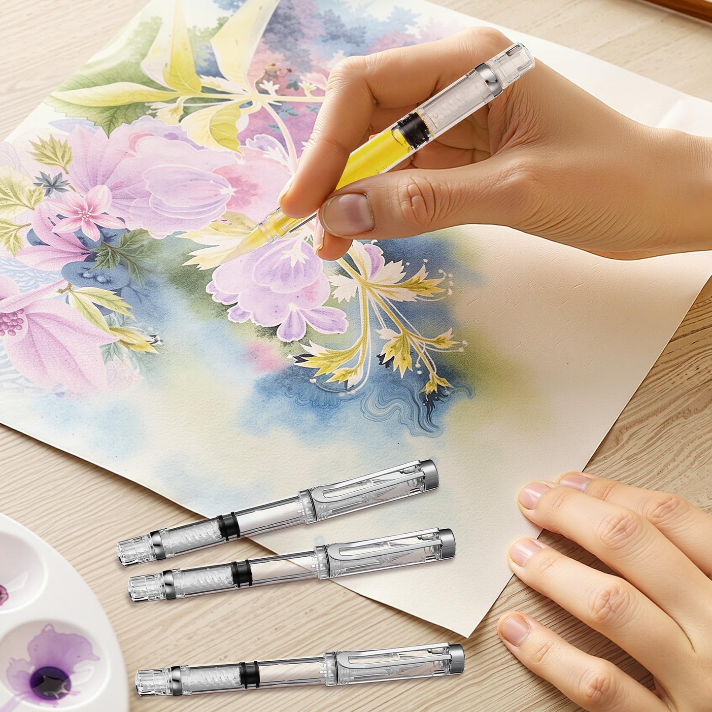 NUOBESTY 5Pcs Water Brush Pen Set – Refillable Fountain Brush Pens for Watercolor, Calligraphy, Painting, Drawing, Scrapbooking & Sketching