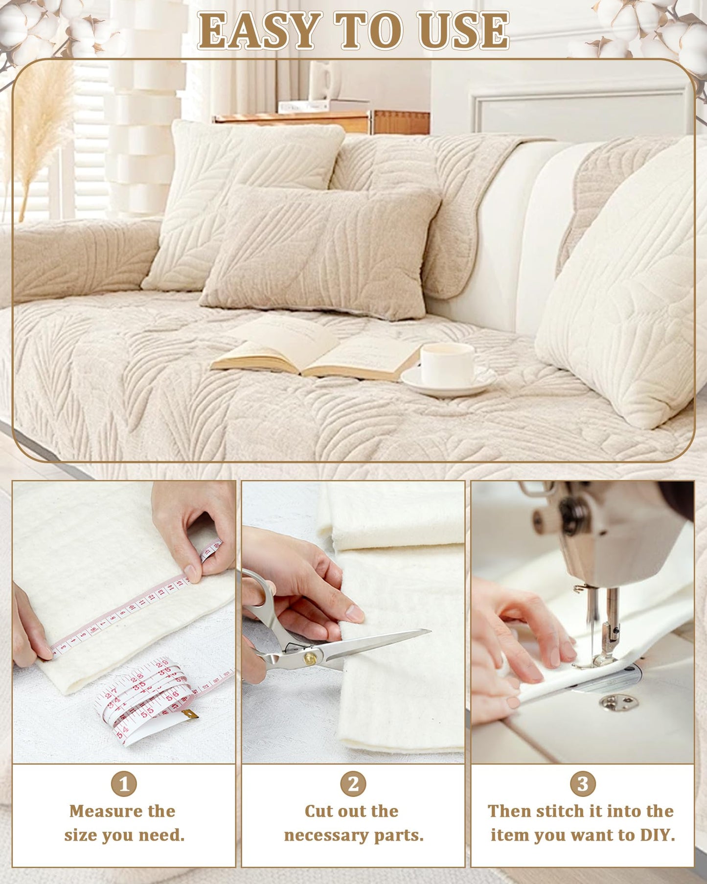 PLANTIONAL Grinding Natural Cotton Quilt Batting: 47-Inch x 59-Inch Light Weight Purely Natural All Season Quilt Batting for Quilts, Craft and Wearable Arts