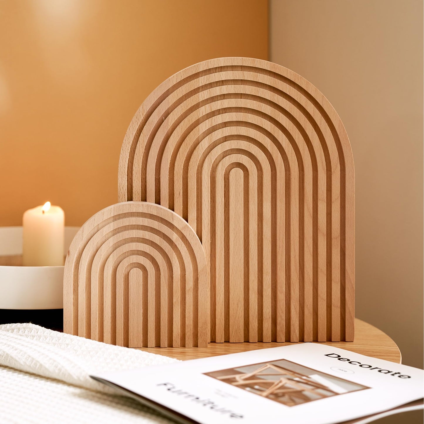 Homtik Wood Rainbow Arch - Modern Boho Room Decor for Wall Shelf, Fireplace Mantel, Counter, Table - Aesthetic Home Decoration for Living Room, Kitchen, Bedroom, Office, Nursery, Set of 2