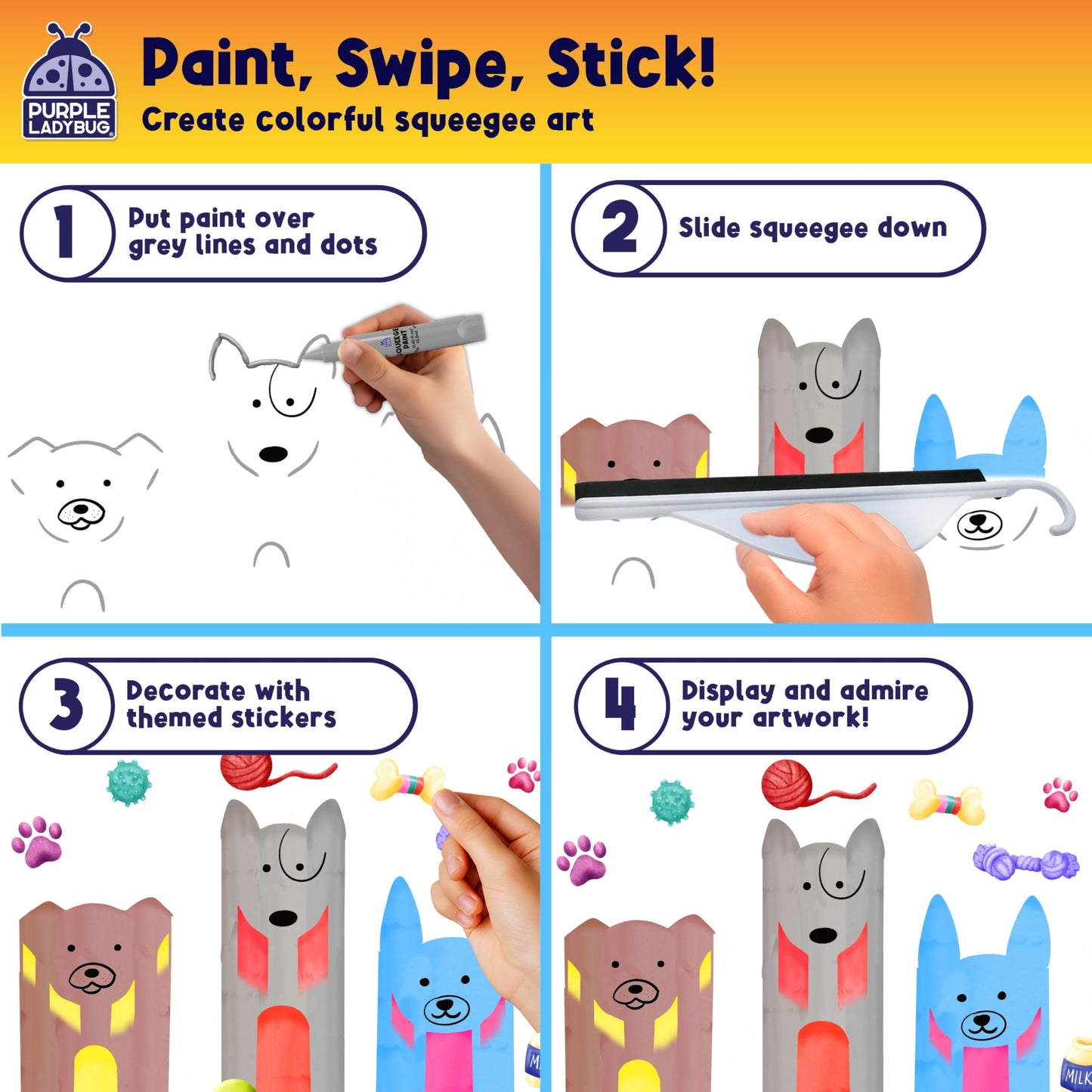Squeegee Art Kit for Kids - Animals Theme with Kids Painting Kit & Sticker Art - Paint Your Own Arts and Crafts for Kids - Birthday Gifts for Boys & Girls 5 6 7 8 9 - Mess Free Paint Craft Kits