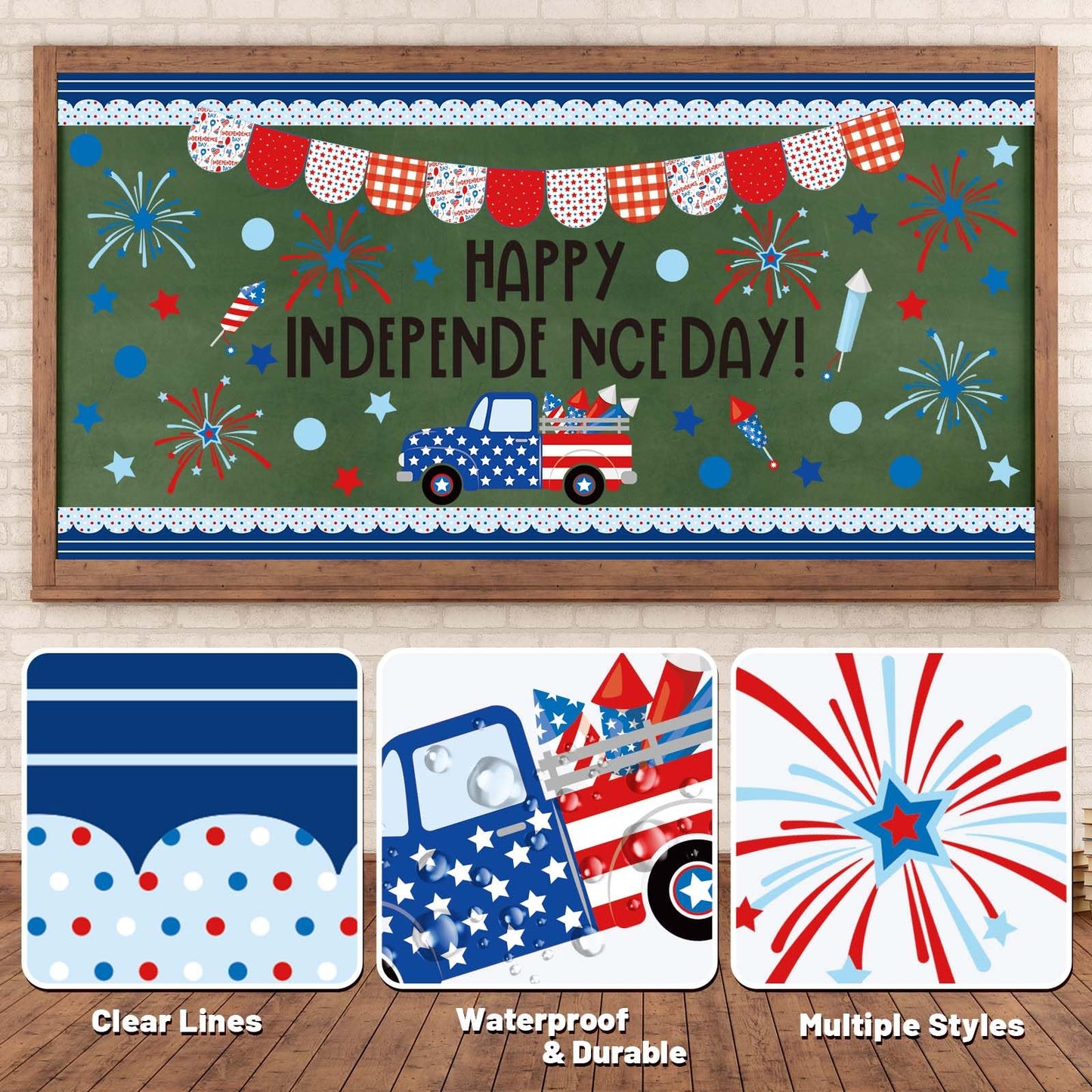 JarThenaAMCS 74Pcs Happy Independence Day Bulletin Board Kit Patriotic Red Blue Star Paper Cutouts with 100Pcs Glue Points 4th of July DIY Craft Art Decor for 250th Anniversary School Home Party