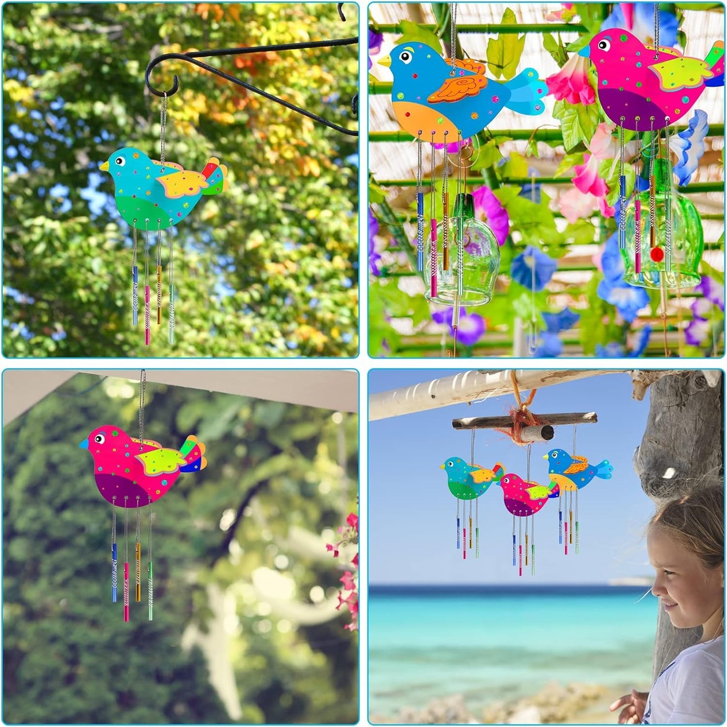 Fennoral 6 Pack 3D Bird Wind Chime Craft Kit for Kids Make You Own Birds Wind Chimes Ornament Wooden Arts and Crafts for Kids DIY to Paint Bird for Winter Spring Art Activity Birthday Decoration
