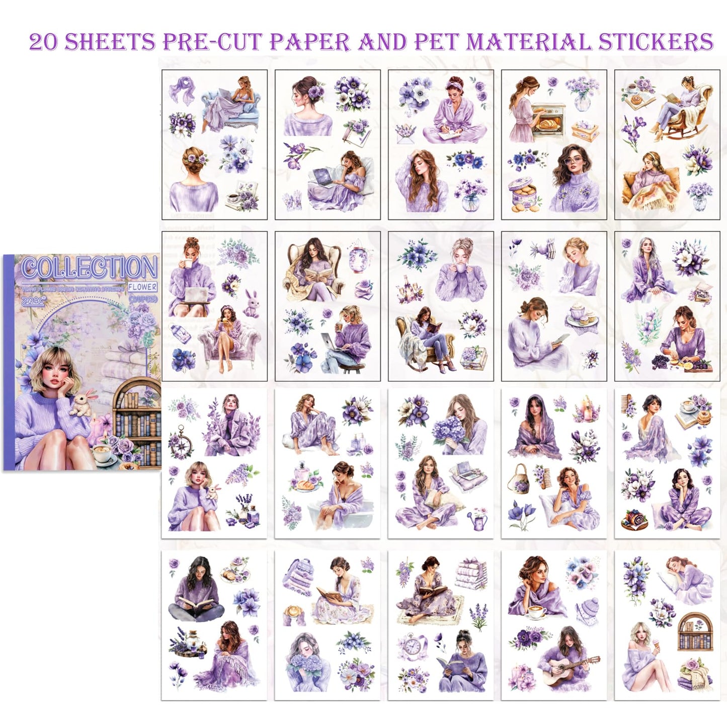 Auguro 4 Book for Girls Scrapbooking Stickers Pre-Cut 480 washi Stickers PET People Sticker Books for journaling Scrapbook Supplies Transparent Sticker for journaling