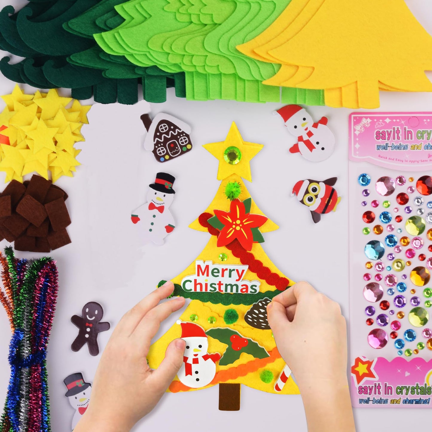 Ruicnte 24 Sets Christmas Tree Ornaments Crafts Kits for Kids,DIY Winter Christmas Craft Kit Pine Tree Snowman Snowflake Penguin Foam Xmas Sticker for Kid Holiday Classroom Activities Party Favors