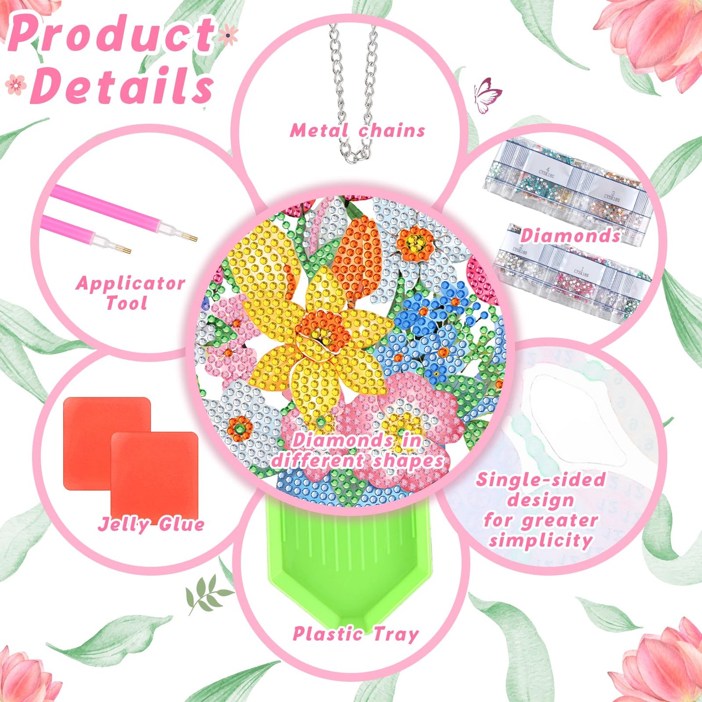 Menkxi 3 Pcs Spring Diamond Art Kits for Adults Spring Flowers Diamond Painting Kits 5d DIY Wreath Tulip Spray Bottle Crystal Painting Hanging Sign for Beginners Craft Supplies Door Wall Window Decor