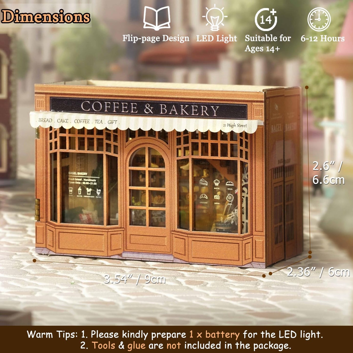 TuKIIE DIY Miniature Dollhouse Kit with Furniture, 1:32 Scale Opened & Closed Mini Cube Wooden Doll House Book Nook Creative Room for Kids Teens Adults(Bagel Time)