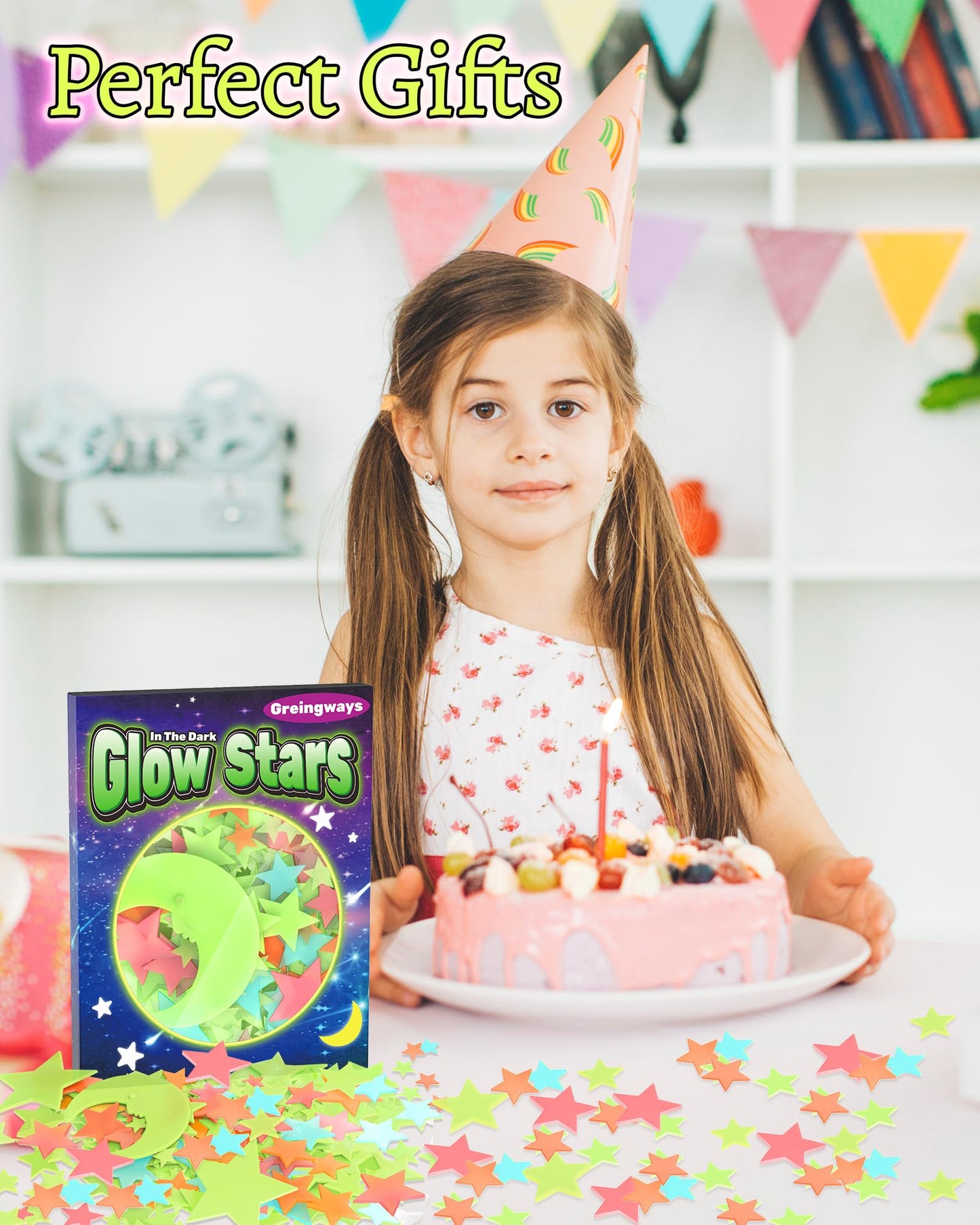 Greingways 201 Pcs Glow in The Dark Stars Stickers for Ceiling Bedroom, Stocking Stuffers for Kids Ages 3-5, 4-8, 8-12, Boys Girls Room Decor Wall Stickers Stocking Stuffers for Toddler-Multi