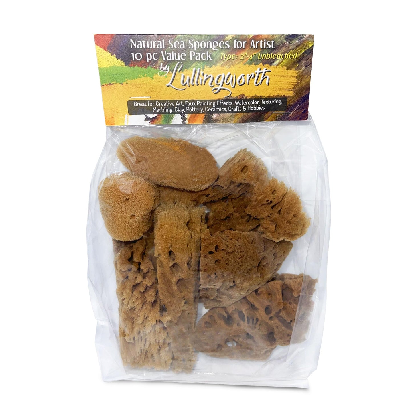 Lullingworth® Artist Natural Sea Sponges: Unbleached 10 Pack 2-4 inch Value Tool Set-Faux Painting Effects, Acrylic Paint, Watercolor, Texturing, Marbling, Clay, Pottery, Ceramics, Crafts & Hobby